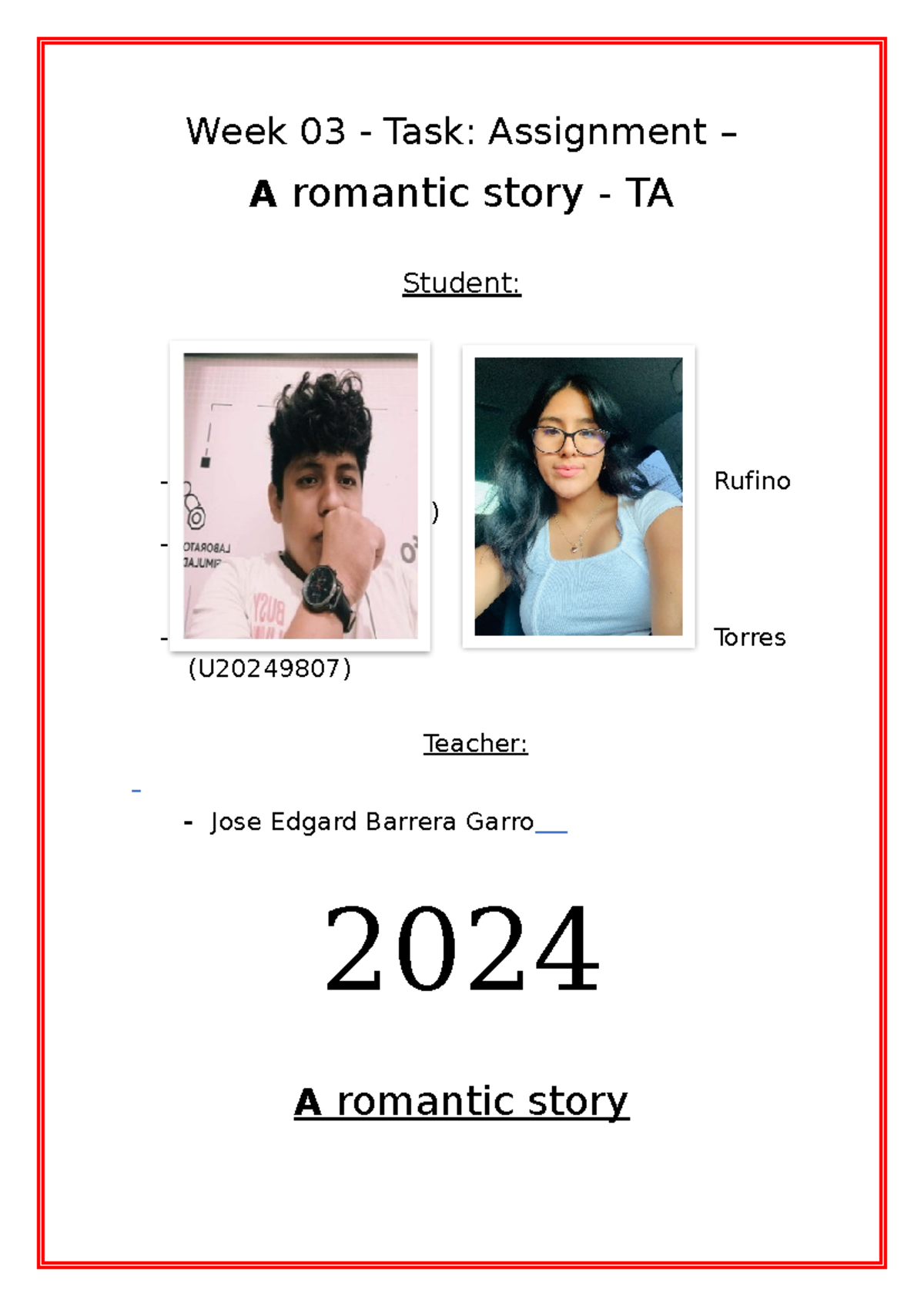 Week 03 - English Assignment: A Romantic Story Analysis - Studocu