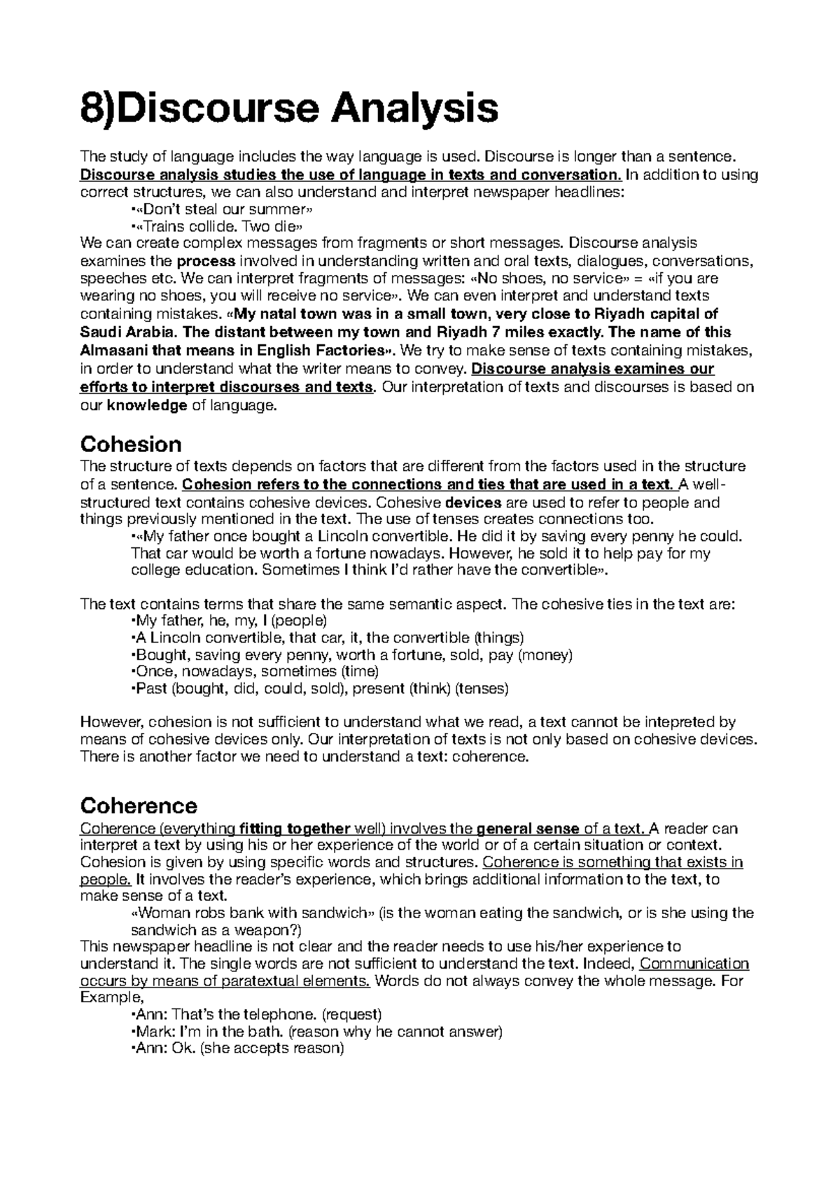 8) Discourse Analysis: Understanding Language Use and Cohesion - Studocu