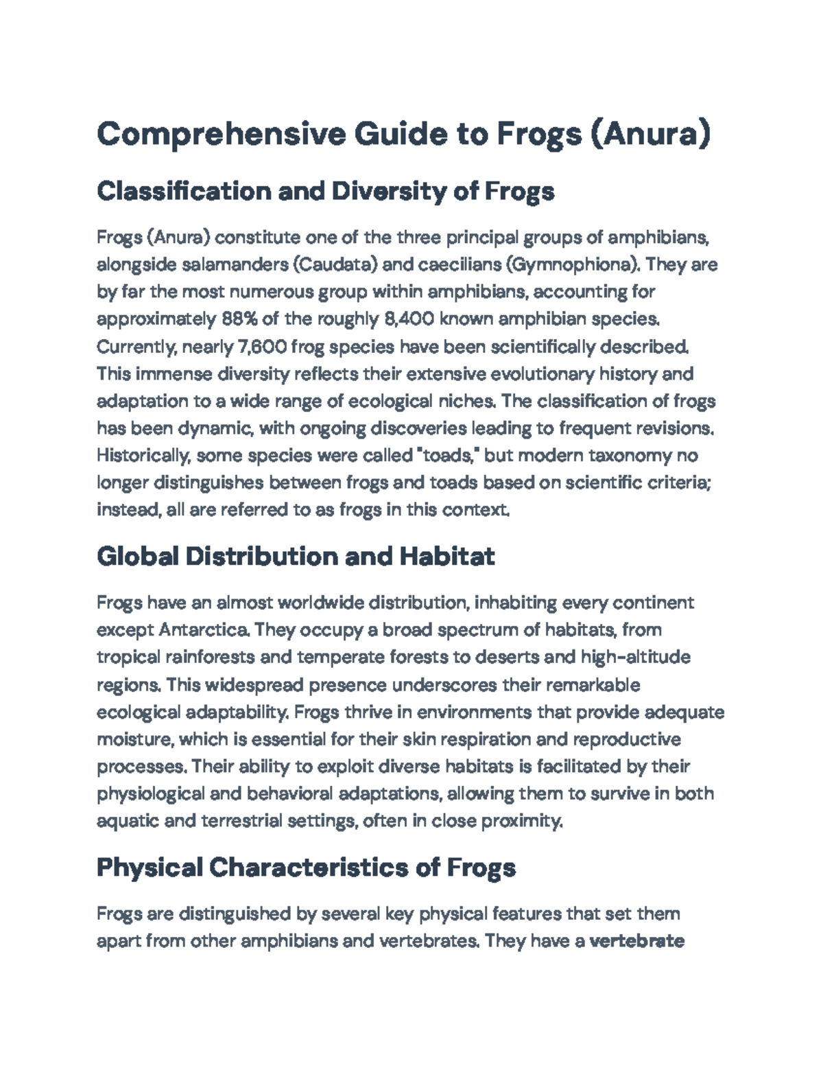 Comprehensive Overview of Frogs (Anura): Biology, Diversity ...
