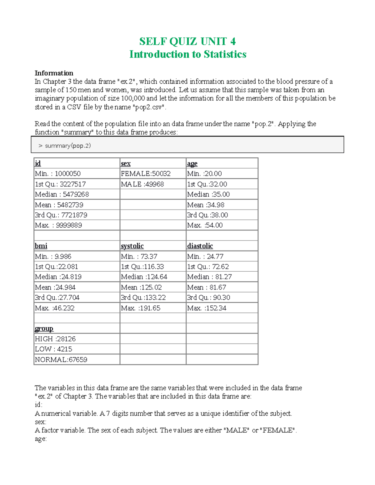 Self-Quiz Unit 4 - Selection of my best coursework - SELF QUIZ UNIT 4 ...