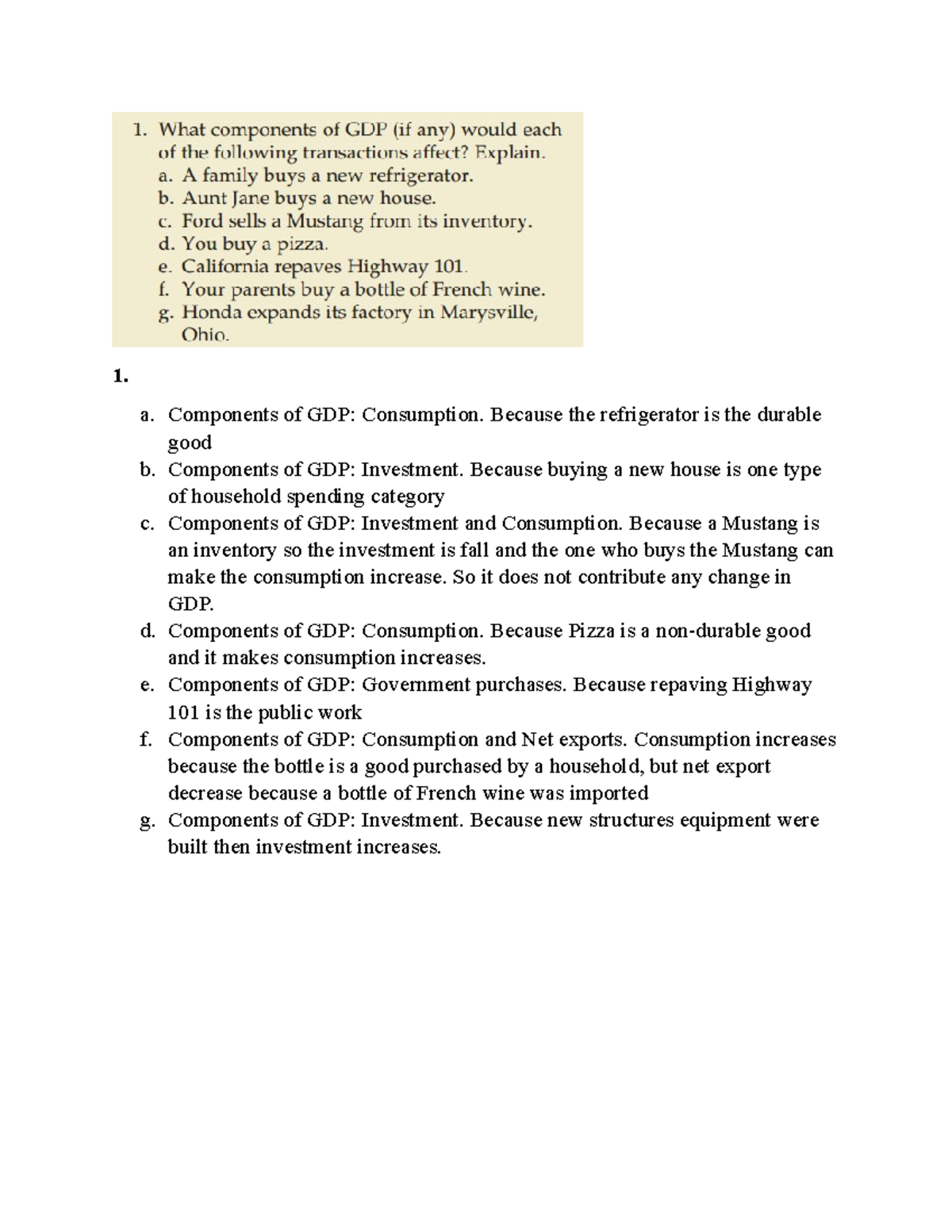 HW Macroeconomics Week 1 E10: Components & Calculation of GDP - Studocu