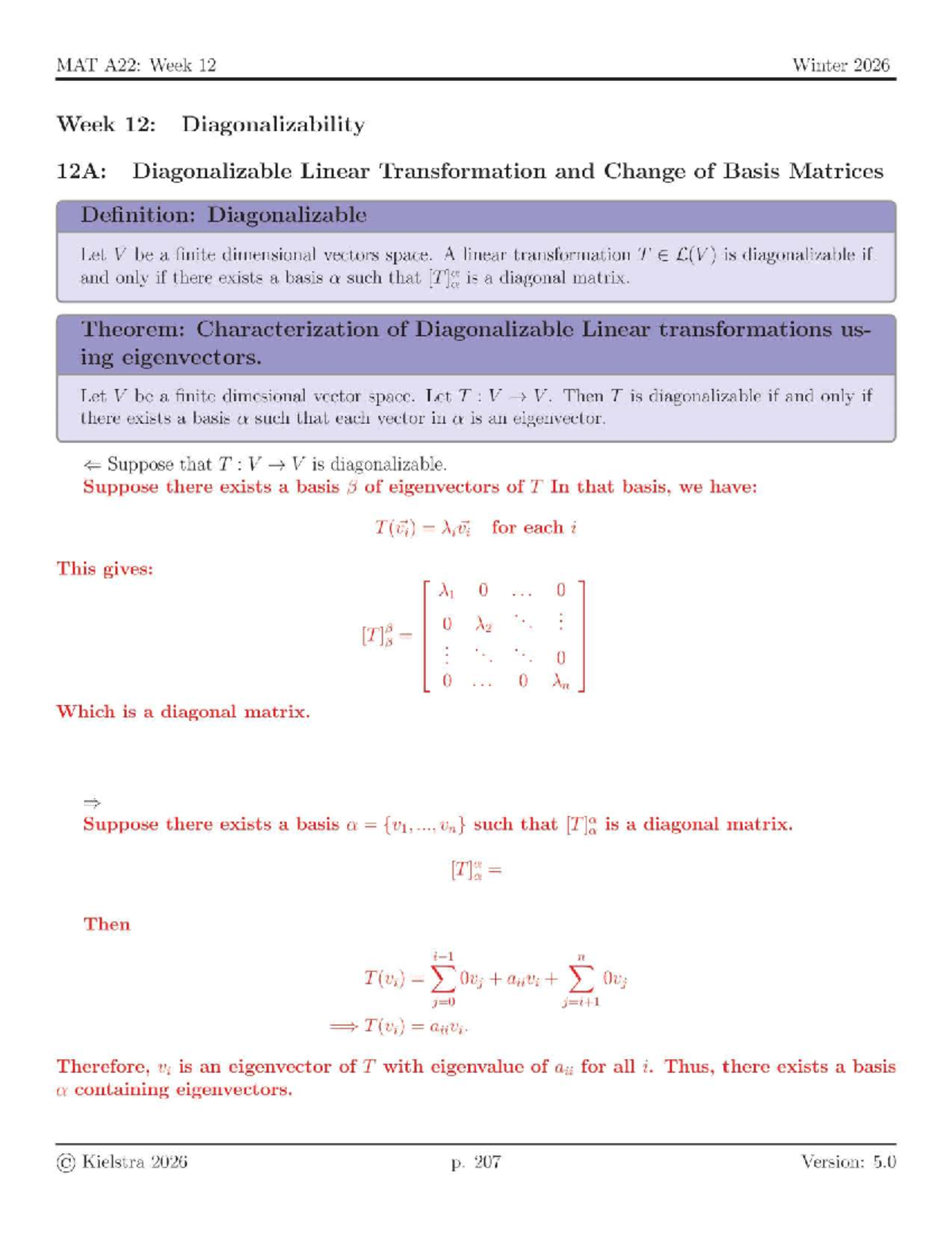 MAT A22: Week 12 Winter 2026 - Diagonalizability and Eigenvectors - Studocu