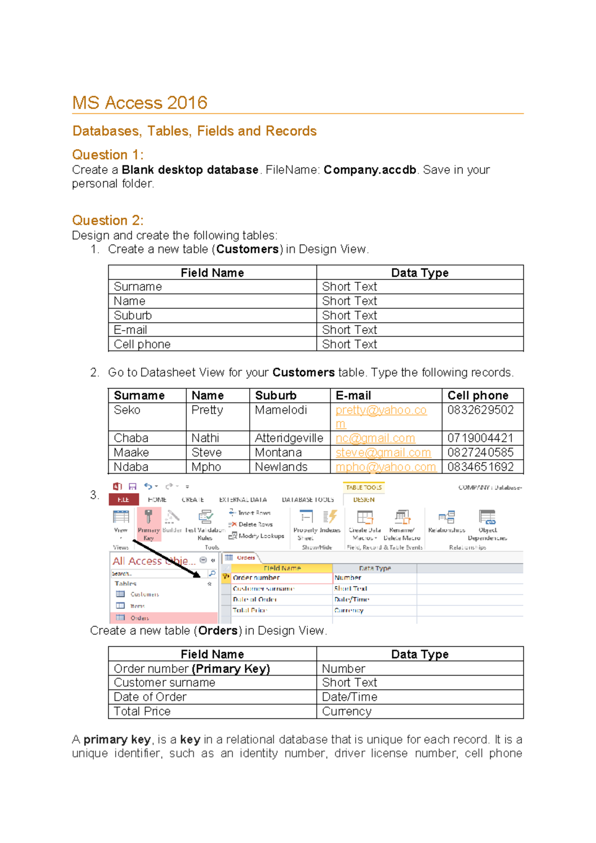 MS Access 2016: Creating Databases, Tables, and Queries Guide - Studocu