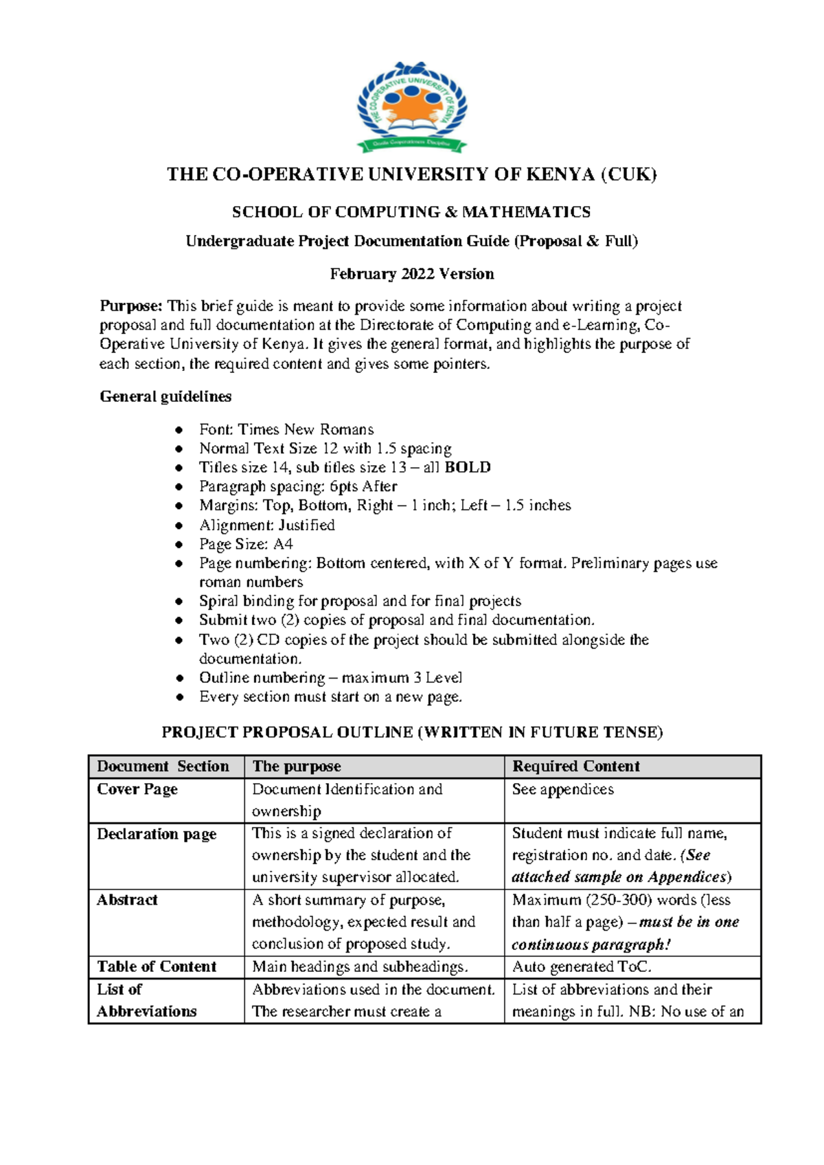 Undergraduate Project Documentation Guide: Proposal & Full (CUK) - Studocu