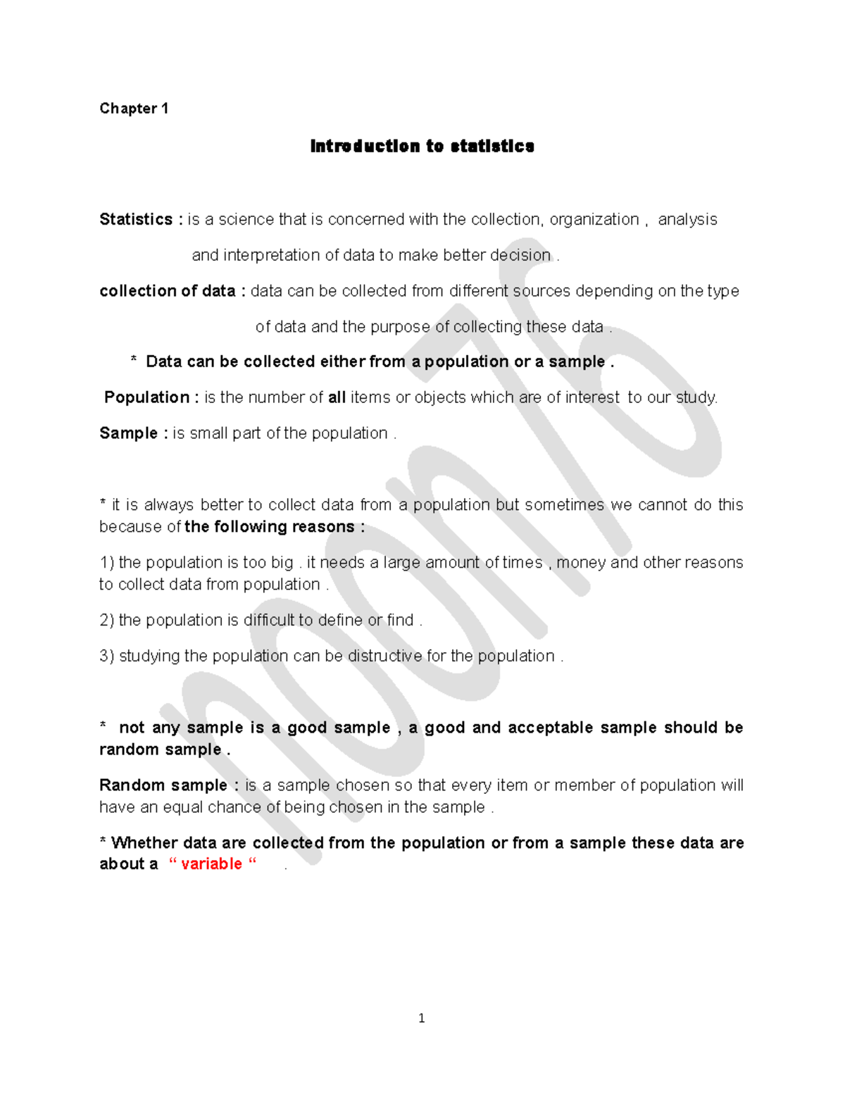 Chapter 1 Notes: Introduction to Statistics - QM250 - Studocu