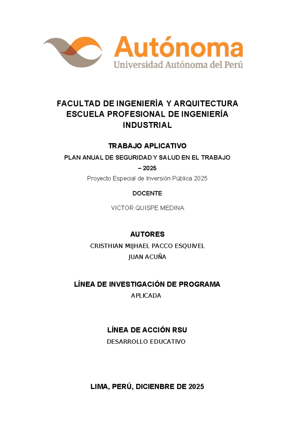 PLAN Anual de Seguridad y Salud en el Trabajo 2025 - Informe Final ...