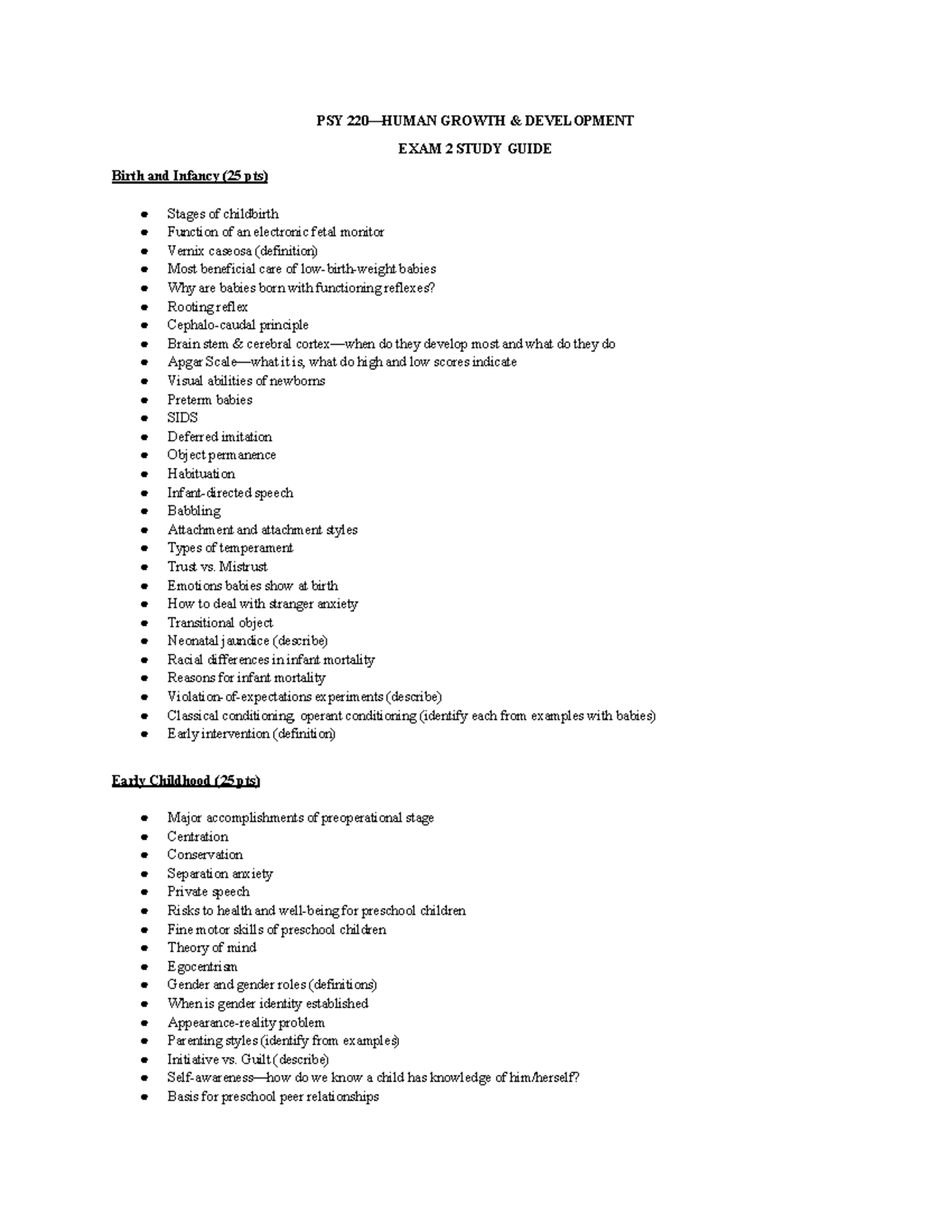 PSY 220 Exam 2 Study Guide: Human Growth & Development - Studocu
