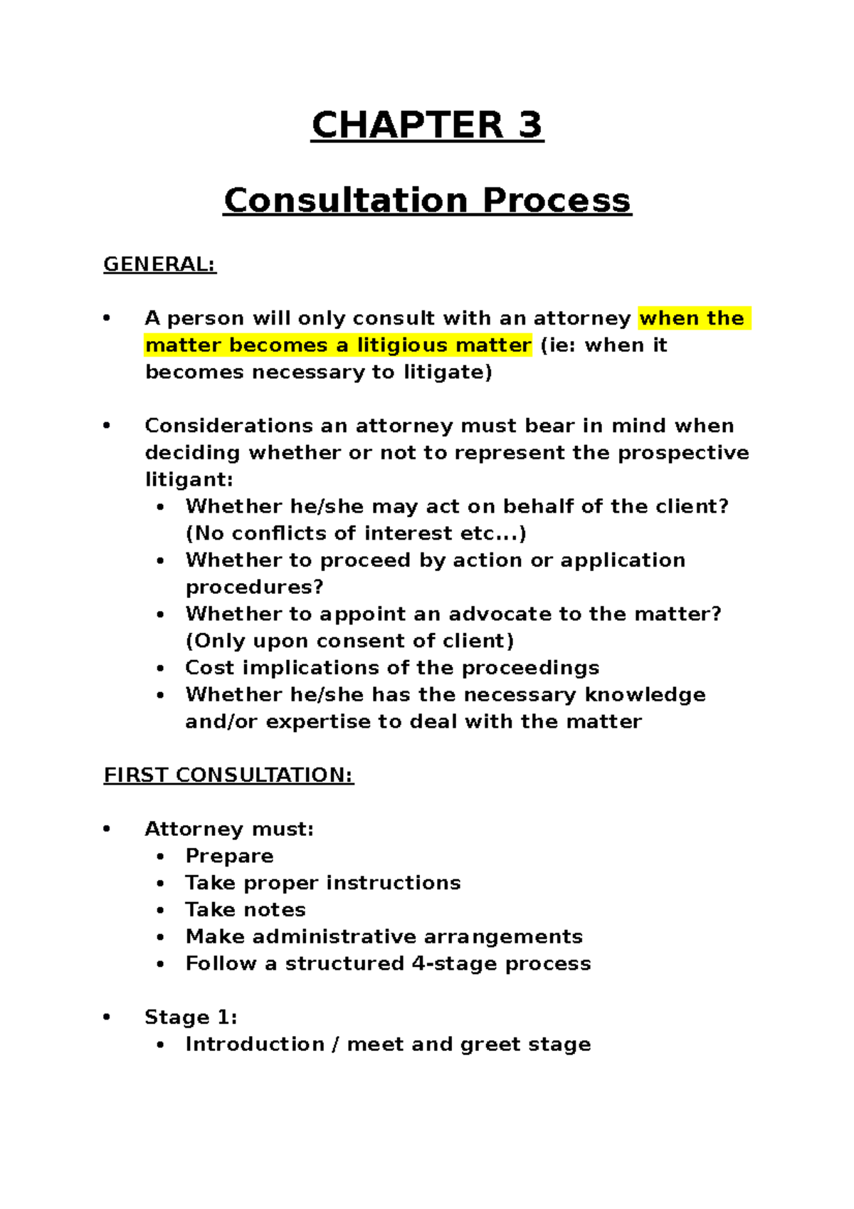 Chapter 3 - Legal Consultation & Representation Process Overview - Studocu