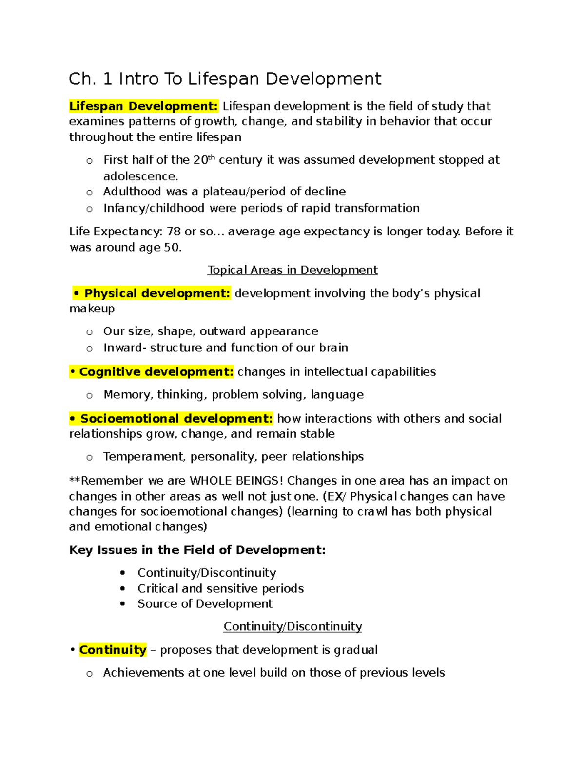 Lifespan Development (PSY 101): Key Theories & Concepts Overview - Studocu