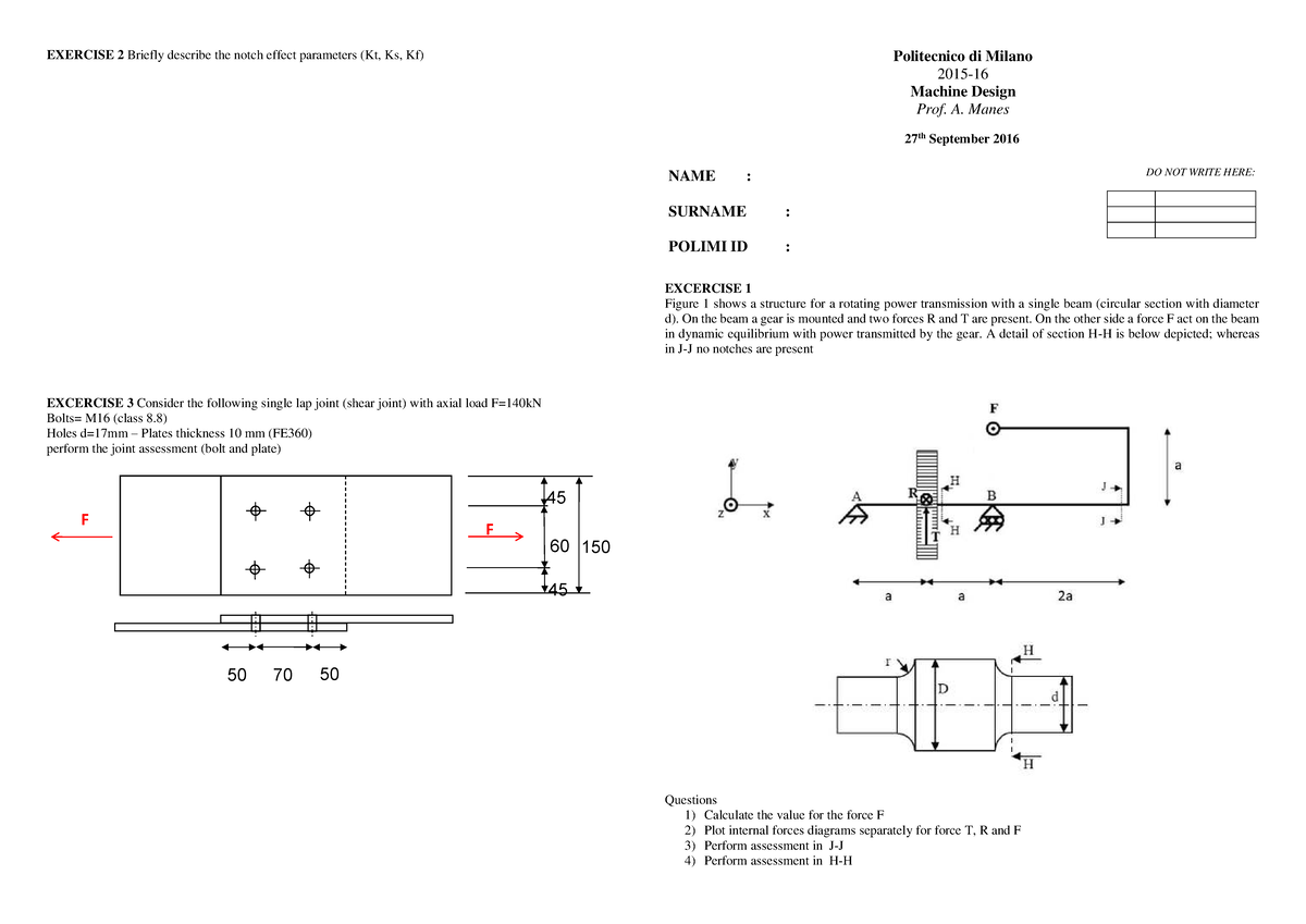 Machine Design Exercise 2: Notch Effect Parameters (Kt, Ks, Kf) - Studocu