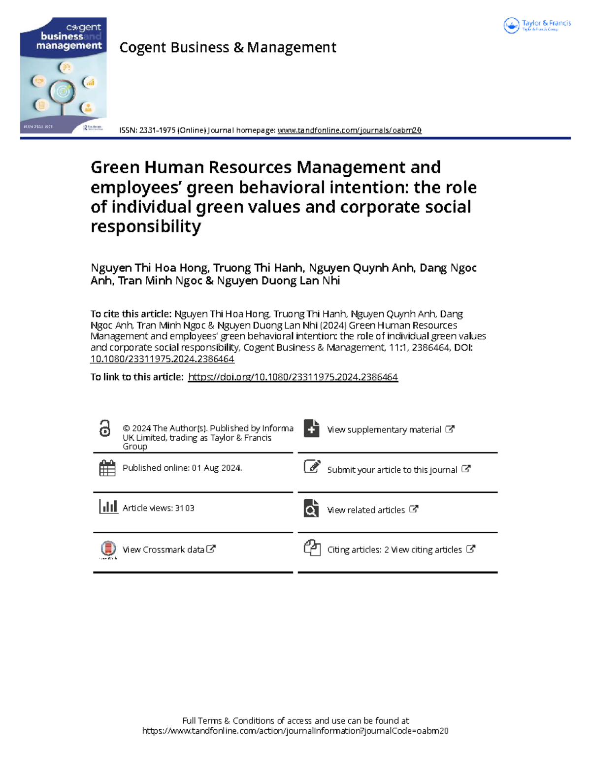 Green HRM and Employee Green Intentions: The Role of Values & CSR - Studocu