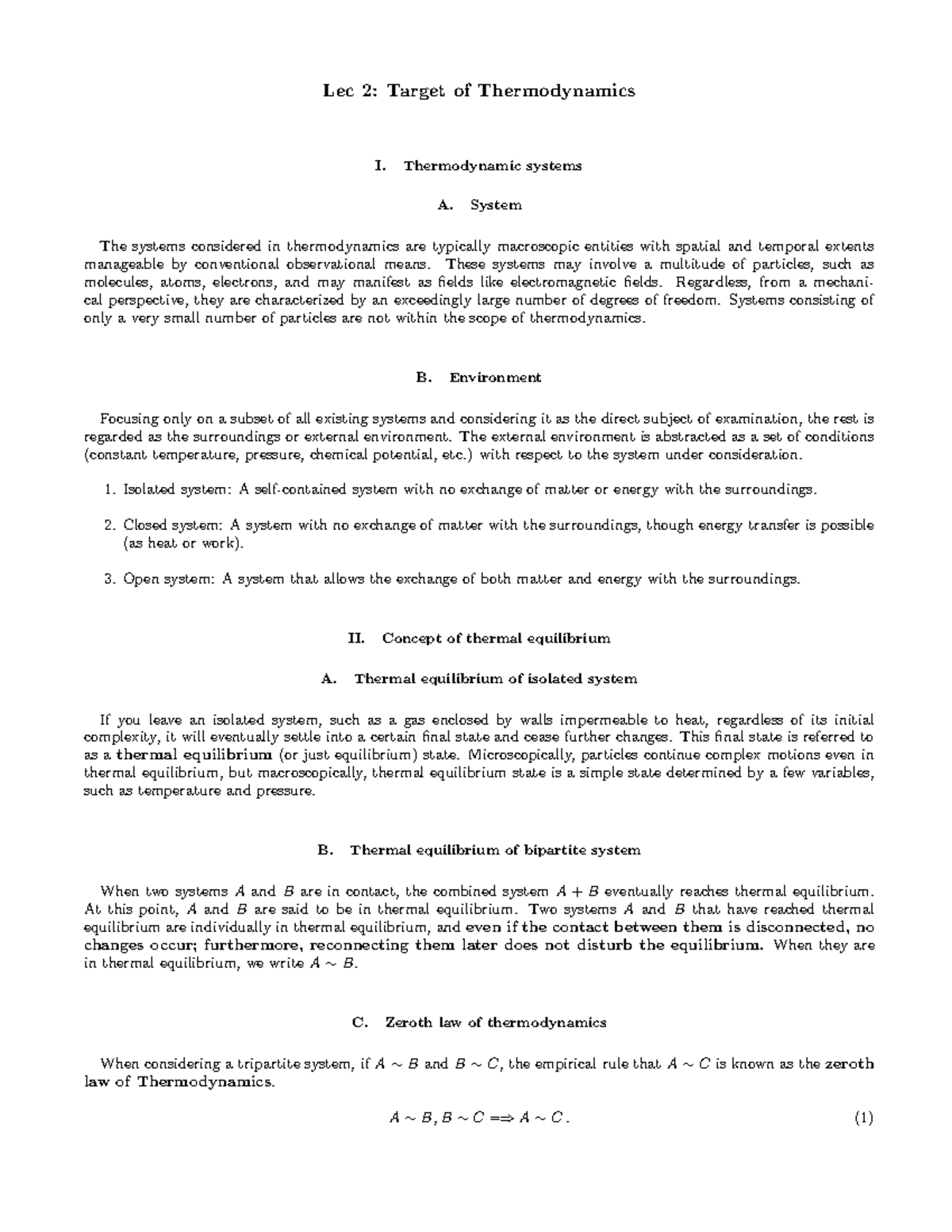 Thermodynamics Concepts and Principles - Lec 2 Notes - Lec 2: Target of ...