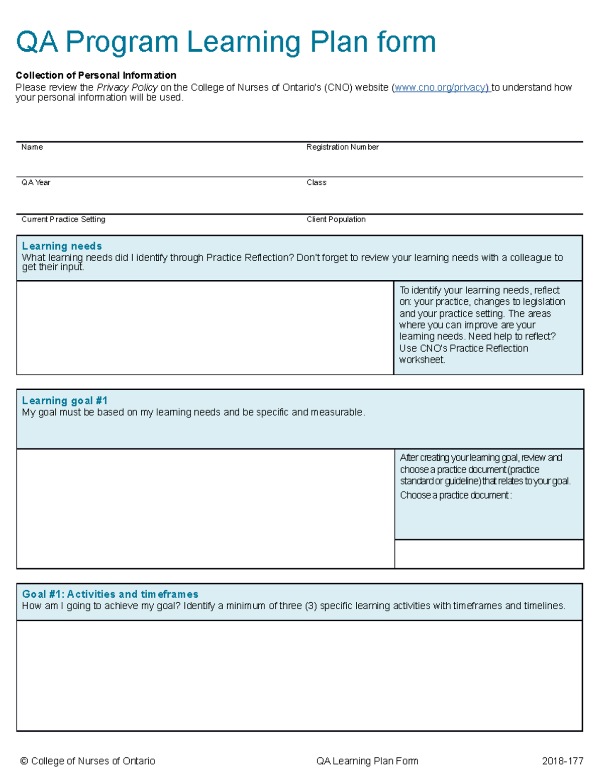 QA Program Learning Plan Form for Personal Development - Studocu