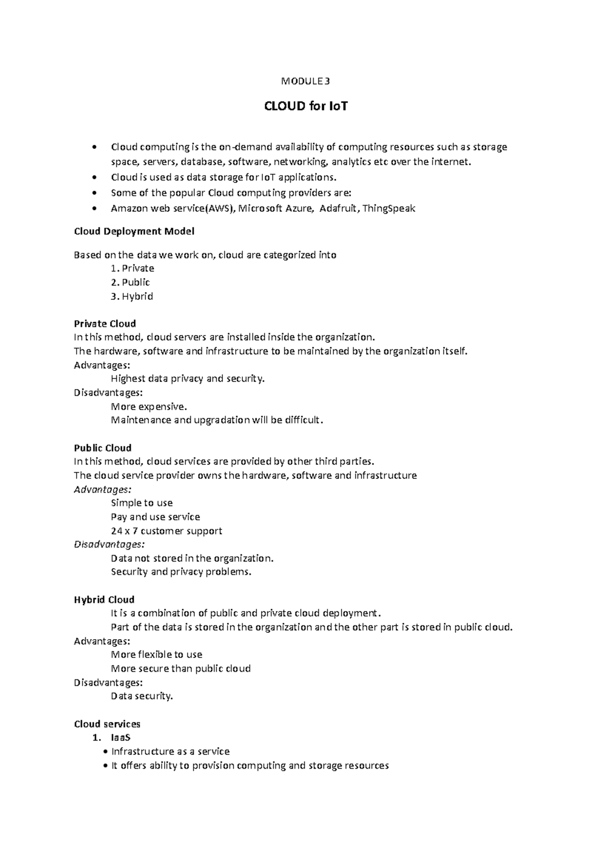 Module 3: Cloud Computing for IoT - Comprehensive Study Notes - Studocu