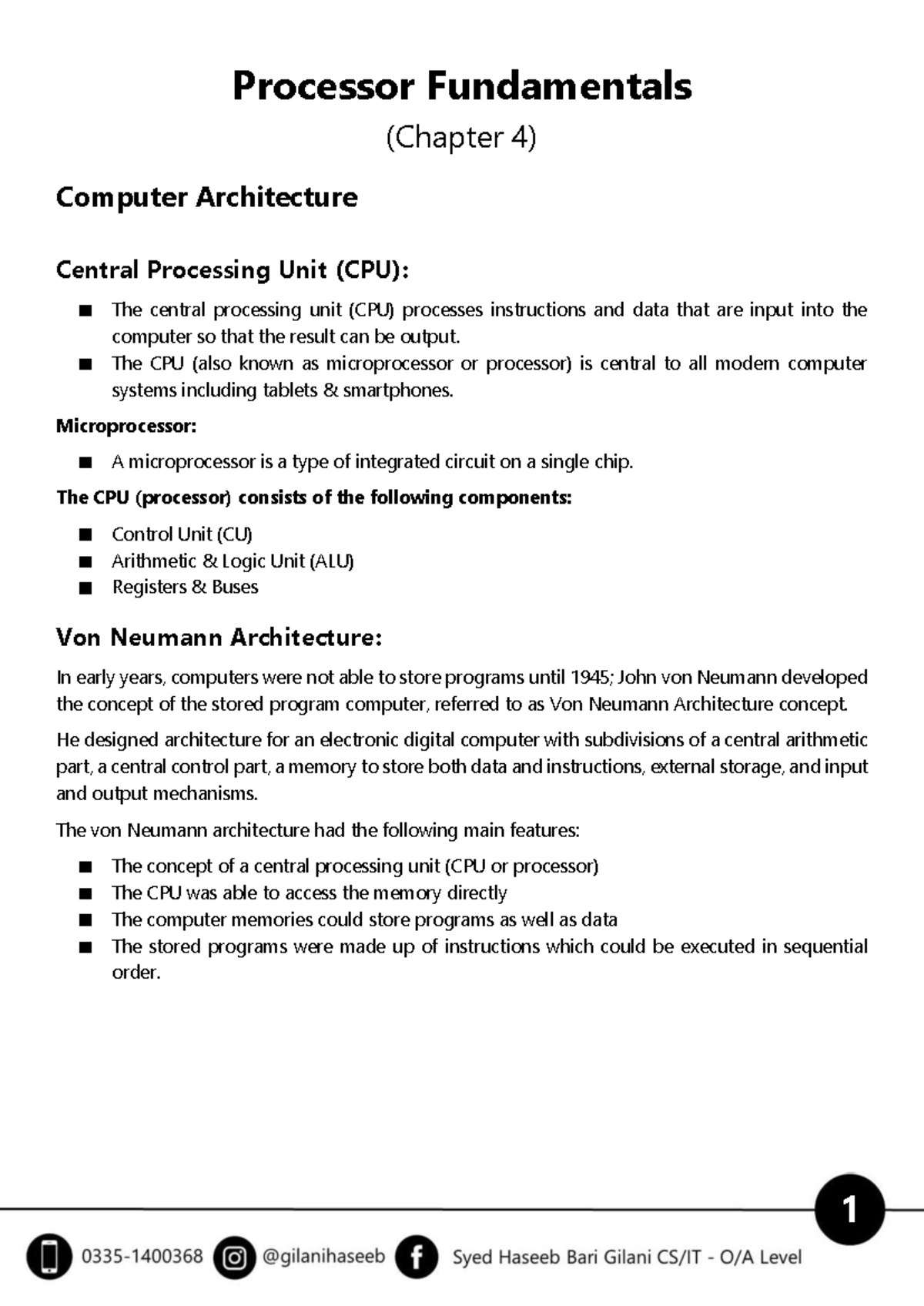 AS Chapter 4: Processor Fundamentals in Computer Architecture - Studocu