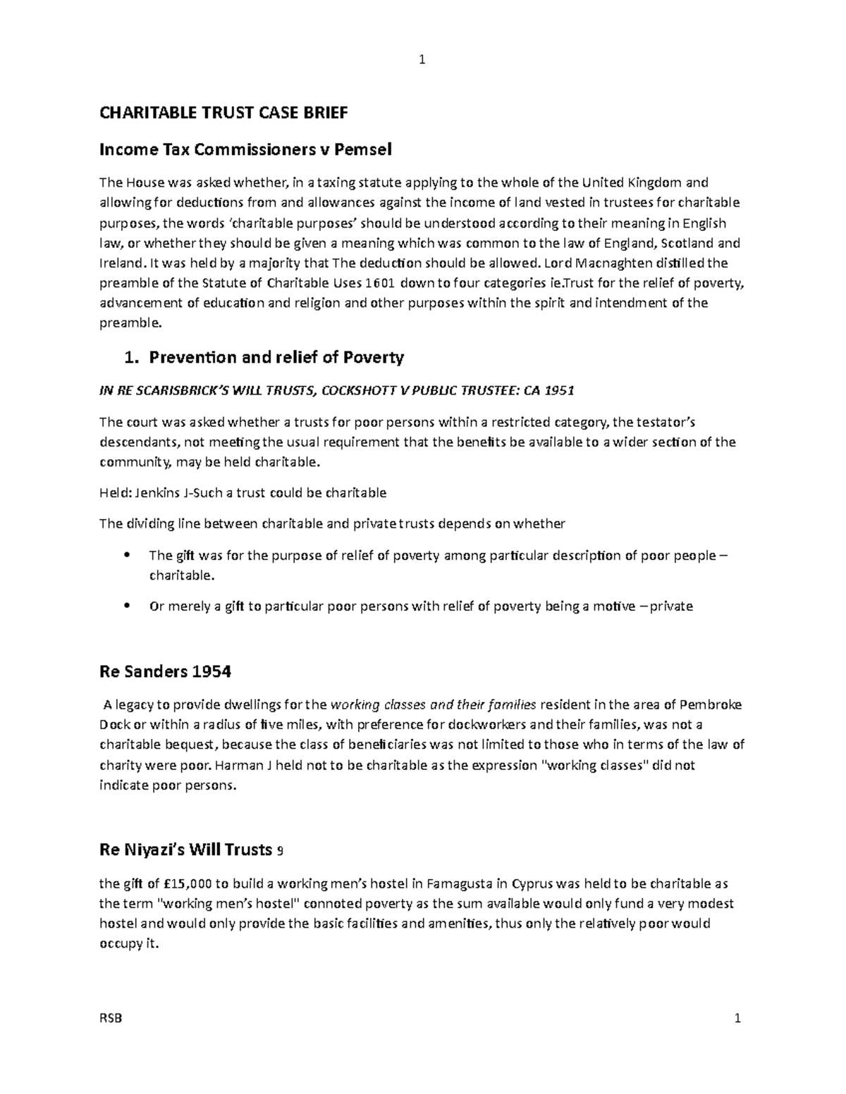 Charitable Trusts Case Briefs - Key Judgments & Legal Principles - Studocu