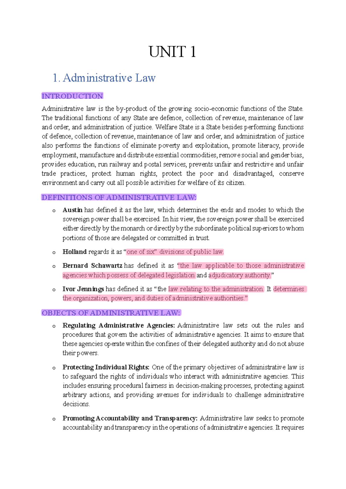 AL UNIT 1 - Administrative Law Overview and Key Concepts - Studocu