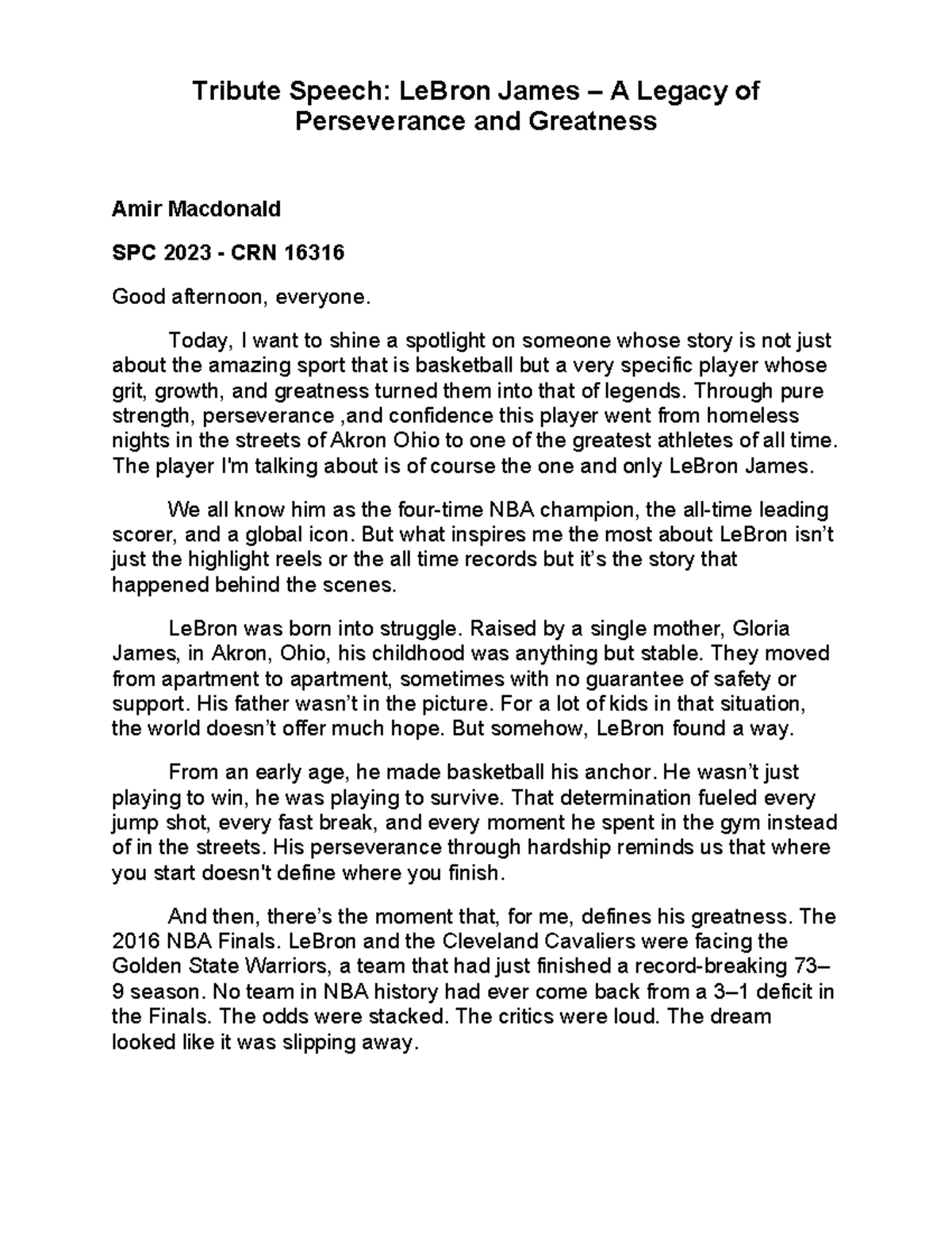 Tribute Speech: LeBron James - A Legacy of Grit and Greatness SPC 2023 ...