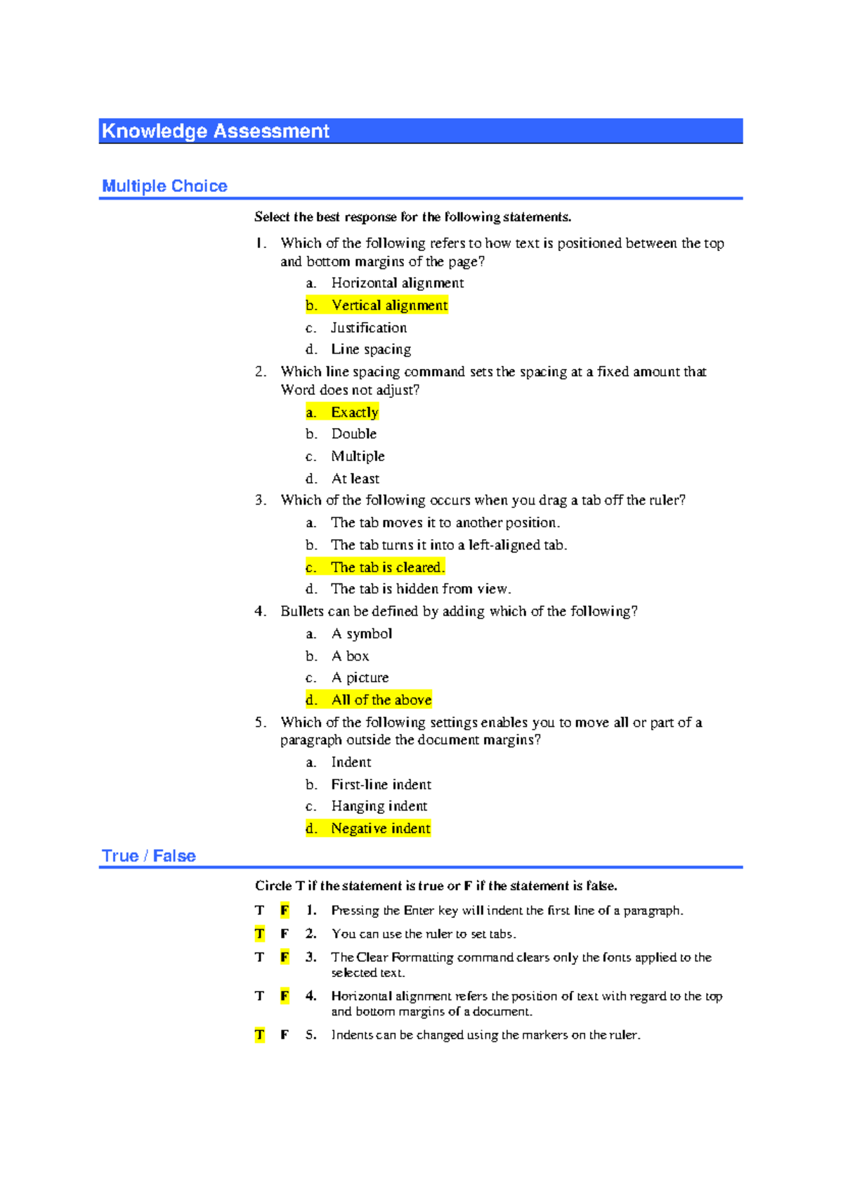 Lesson 4 - Knowledge Assessment Answers - Knowledge Assessment Multiple ...