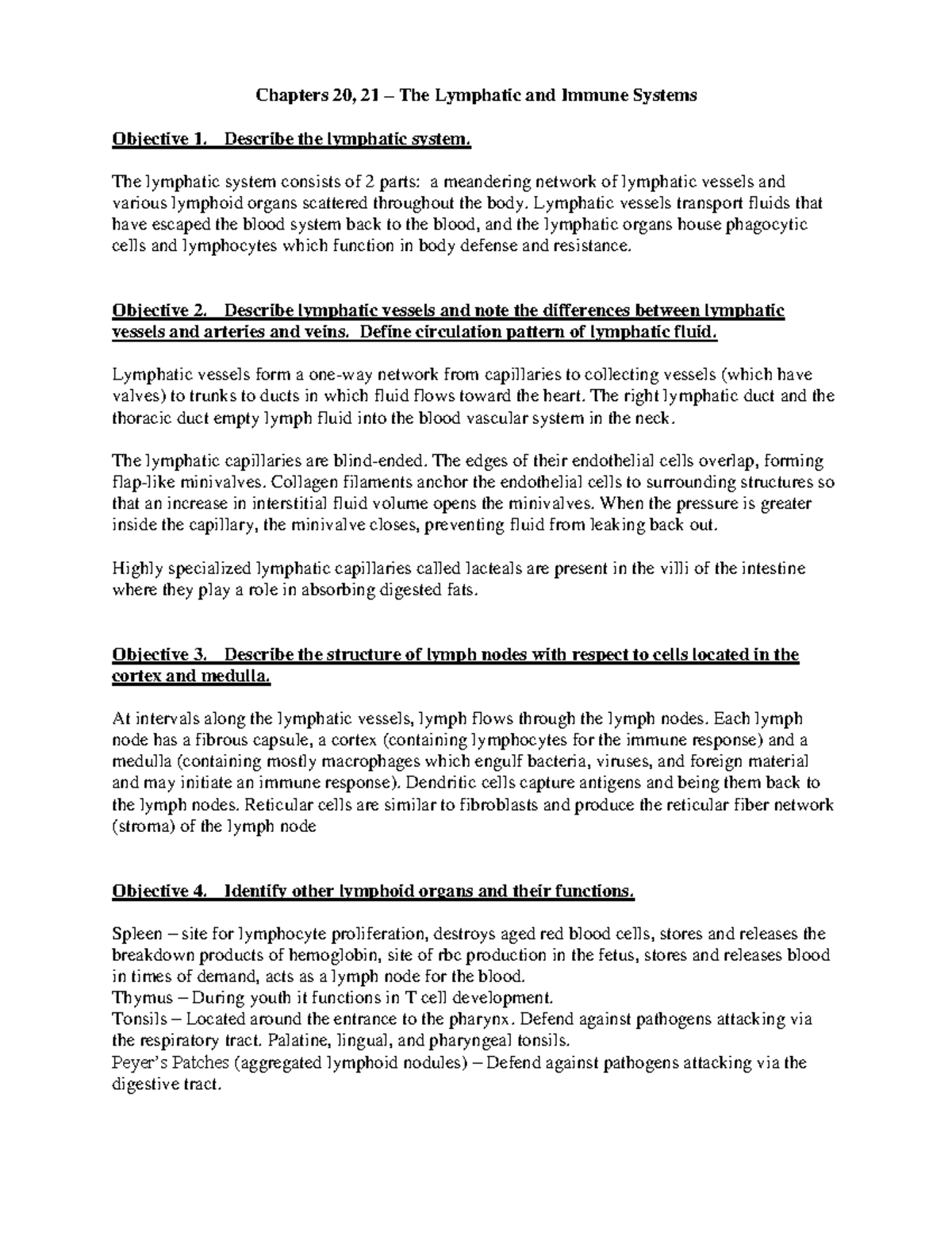 Chapter 20 21 notes - Chapters 20, 21 – The Lymphatic and Immune ...