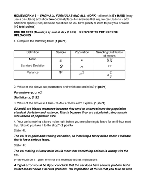 Homework Assingment #3 - HOMEWORK # 3 – SHOW ALL FORMULAS AND ALL WORK ...