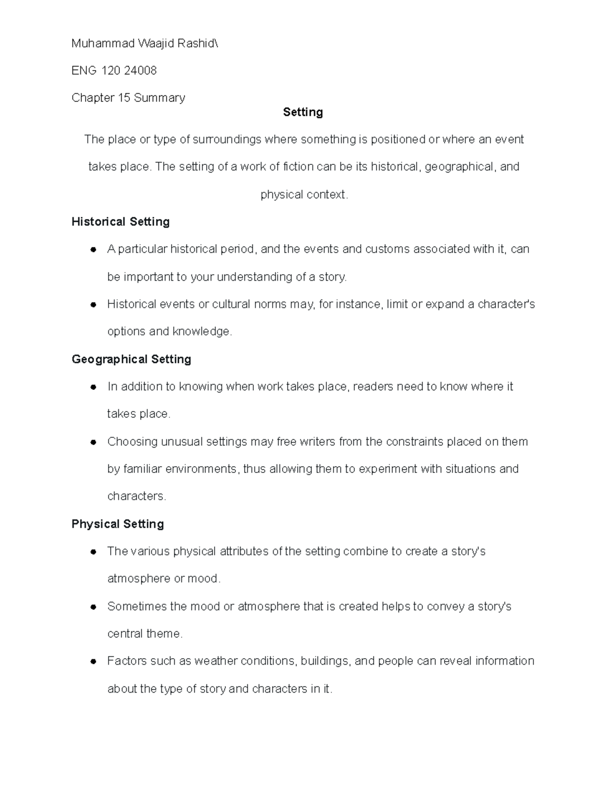 ENG 120 Chapter 15 Summary: Exploring Types of Settings in Fiction ...