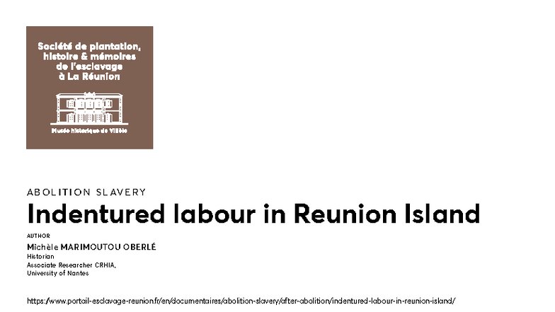 Indentured Labour in Reunion Island: A Historical Overview (HIST 101 ...