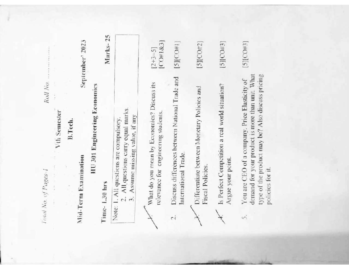 HU 301 Engineering Economics Midsem Exam Questions 2023 - Studocu