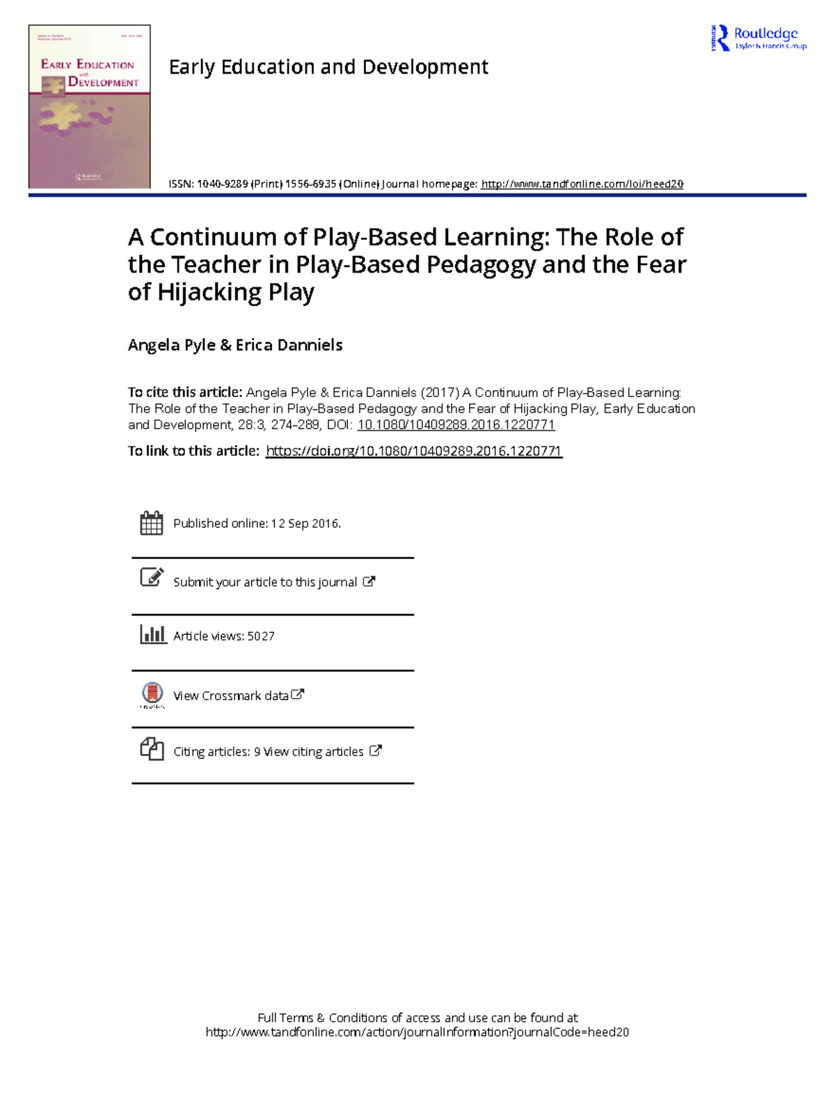 A Continuum of Play-Based Learning: Teacher's Role in Early Ed (EDUC ...