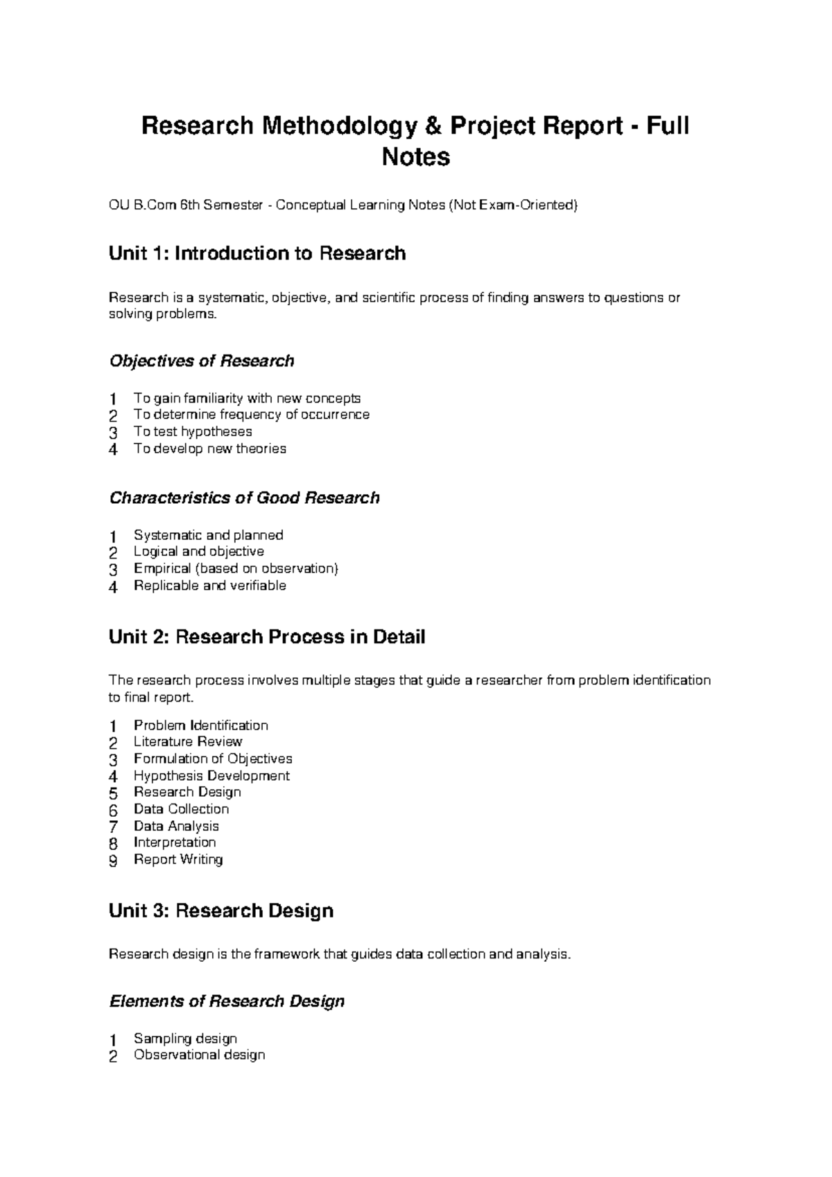 OU B.Com 6th Sem Research Methodology Project Report Notes - Studocu