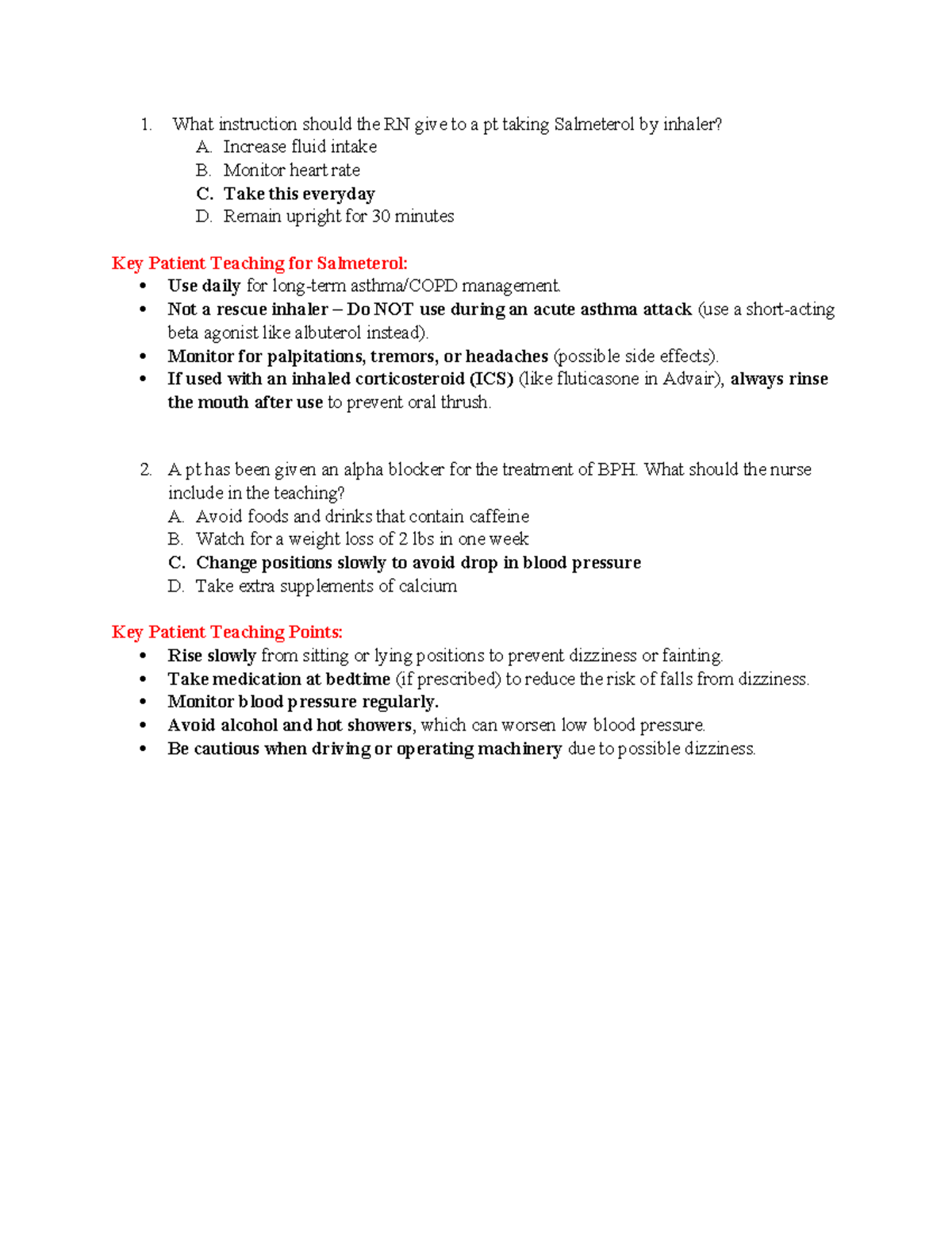 Pharm 101 Final Exam Notes - Key Drug Teachings & Monitoring - Studocu