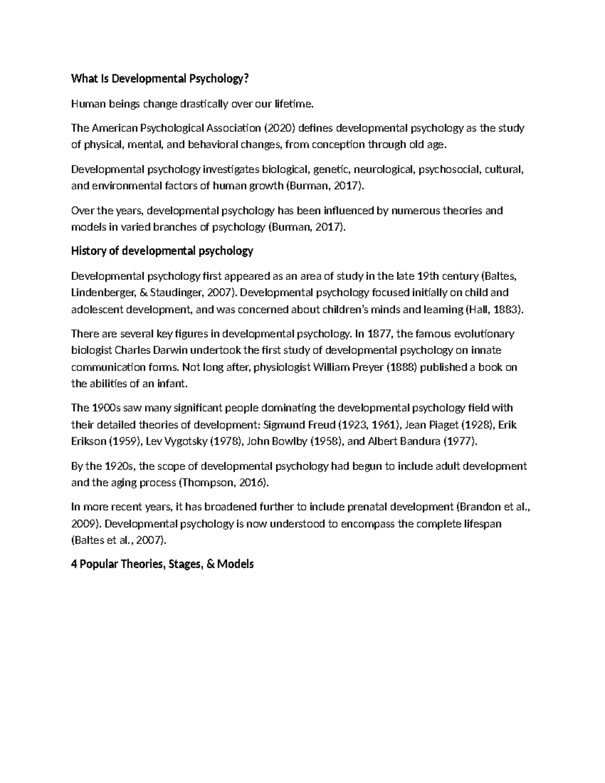 Developmental Psychology Overview: Key Theories & Figures - Studocu