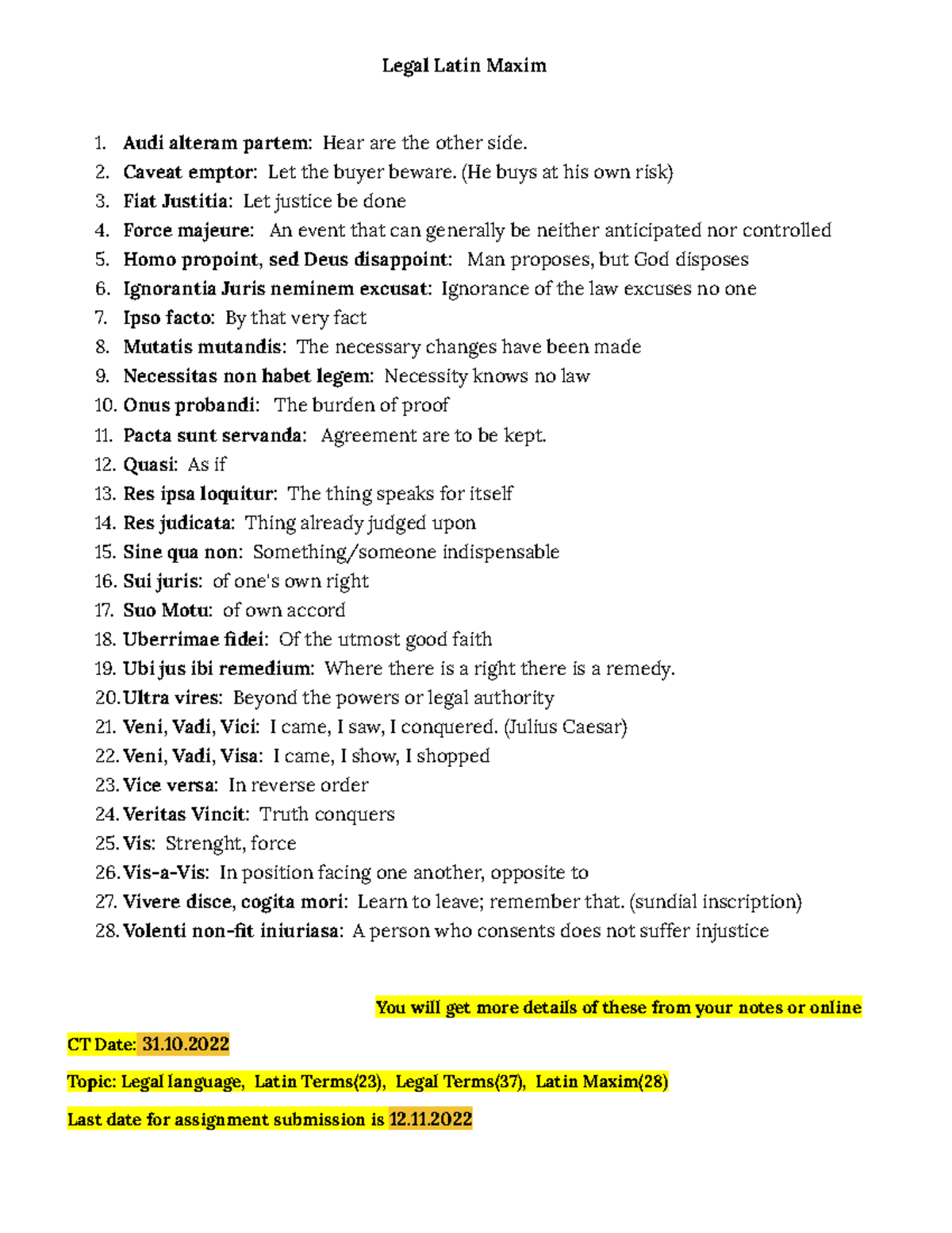 Legal Latin Maxims And Terms Essential Guide For CT Course Studocu
