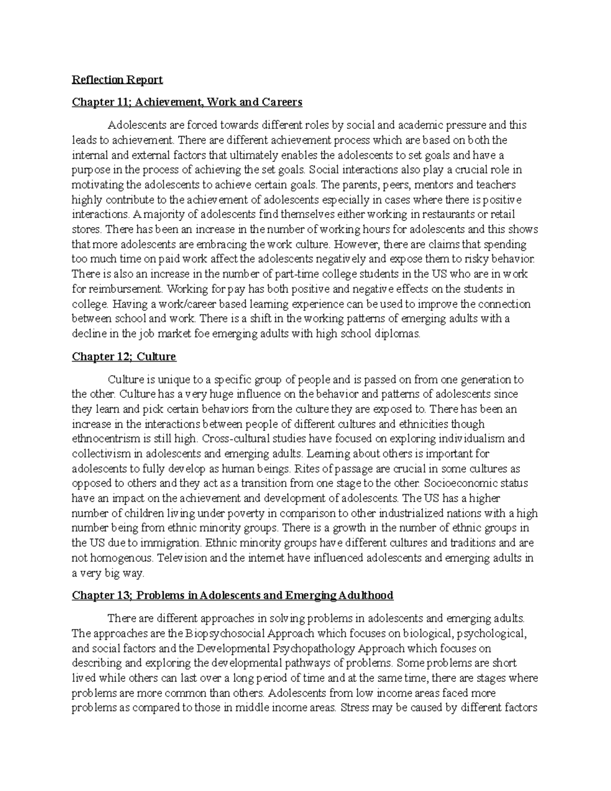 Reflection Report, Chapter 11,12 and 13 - Reflection Report Chapter 11 ...