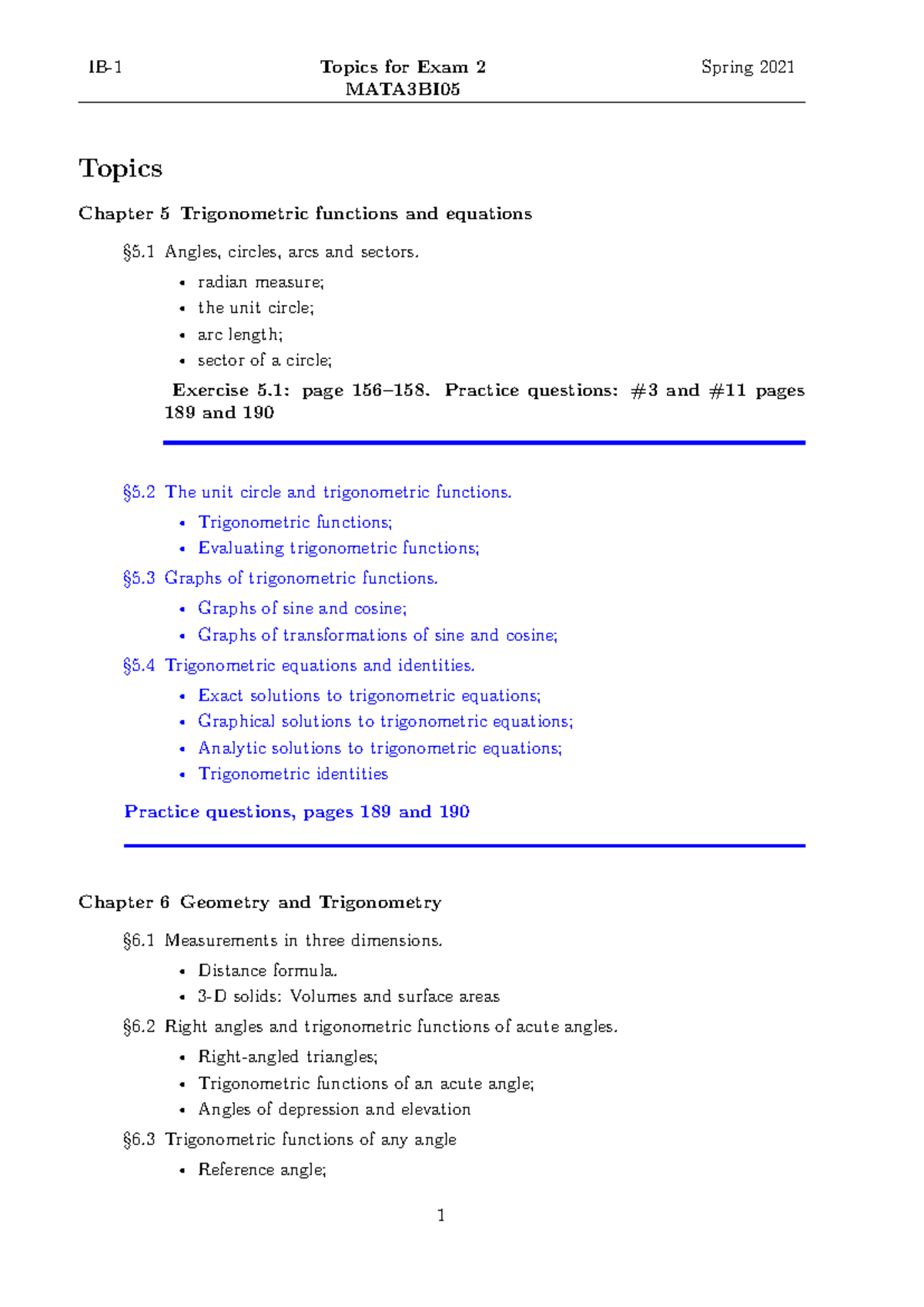 MATA3BI Exam 2 Topics: Trigonometry & Geometry Overview - Studocu
