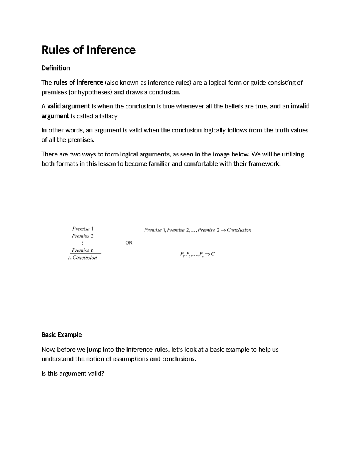 Rules of Inference: Definitions and Examples in Logic - Studocu