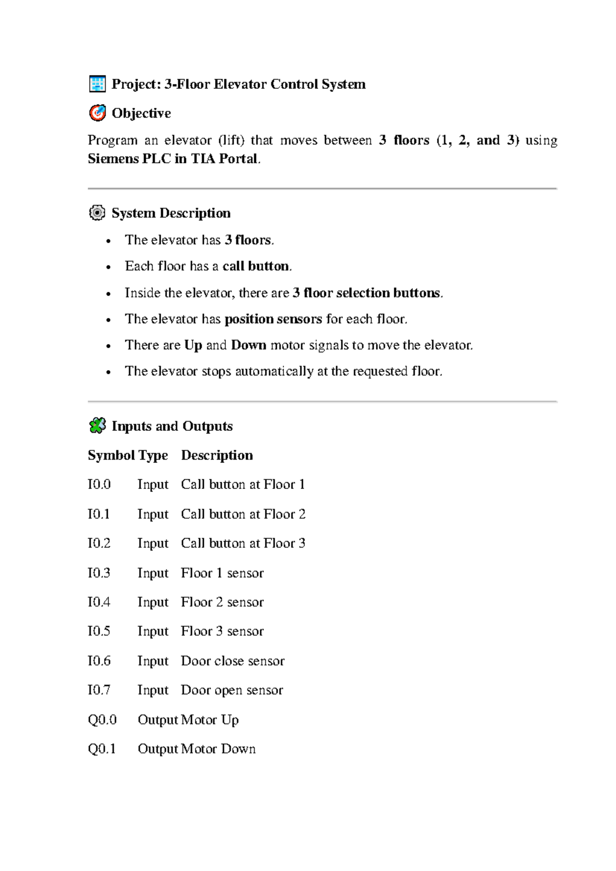 Elevator Control System Project: Siemens PLC Programming for 3 Floors ...