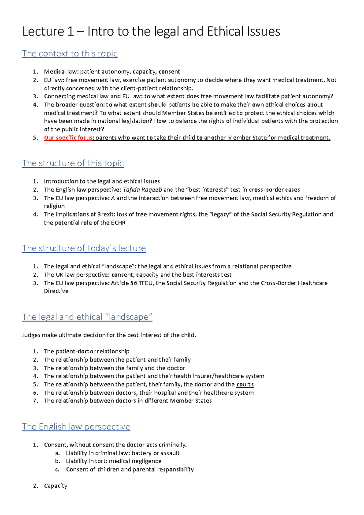 Intro to the legal and Ethical Issues Lecture 2 notes - Lecture 1 ...