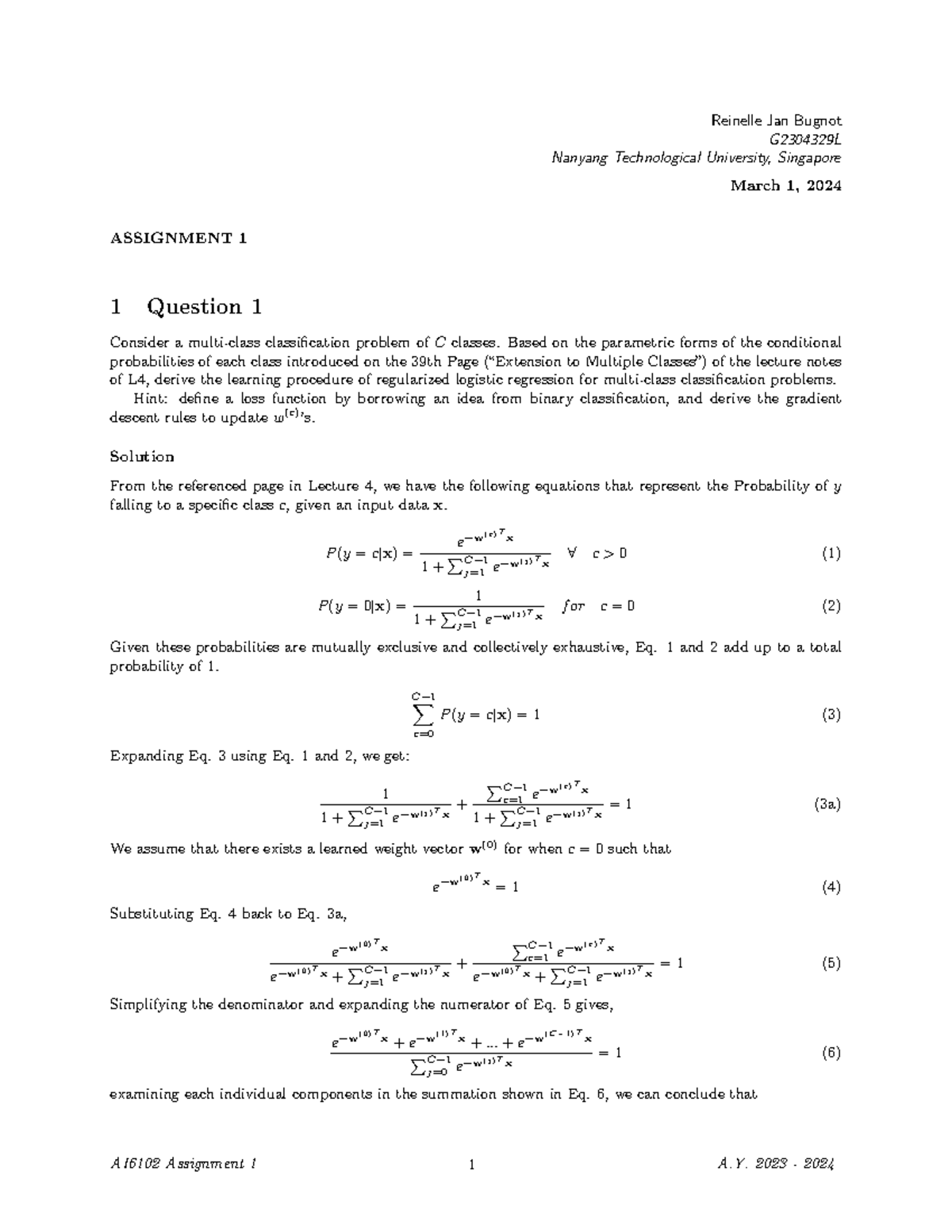 AI6102 Assignment 1: Regularized Logistic Regression for Multi-Class Classification - Document Preview