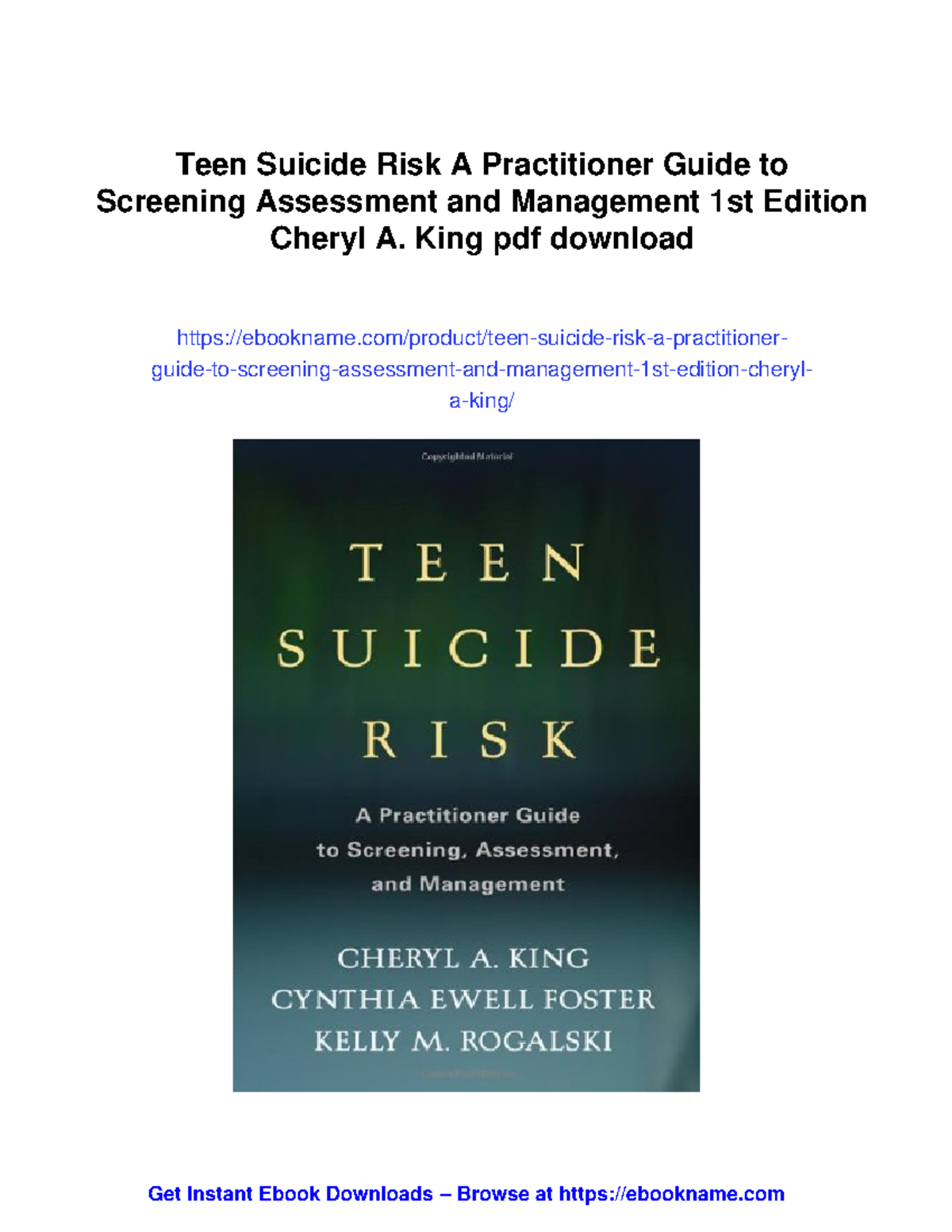Teen Suicide Risk: A Practitioner Guide for Screening & Management ...