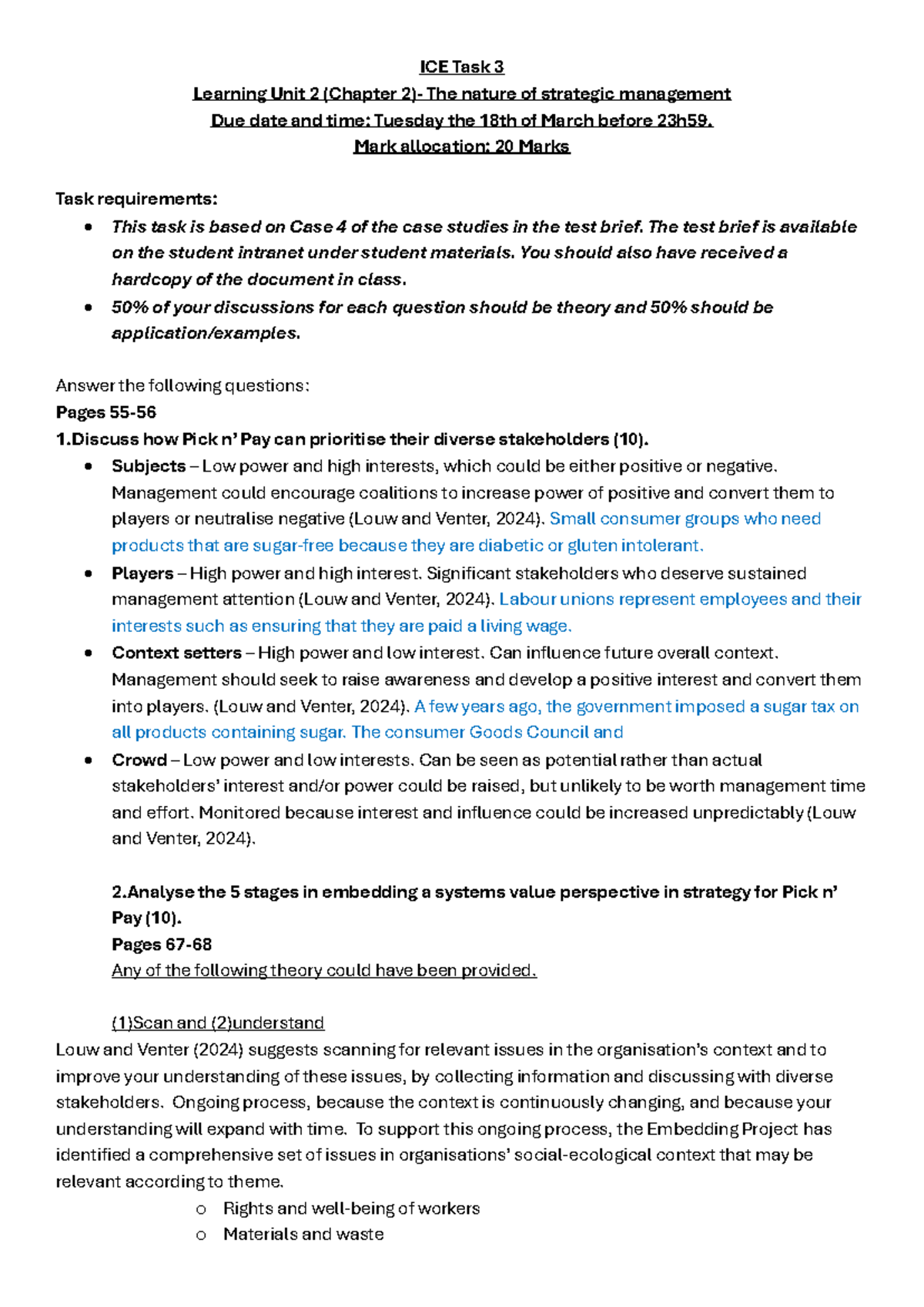 ICE Task 3 Memo: Strategic Management Insights on Pick n Pay - Studocu