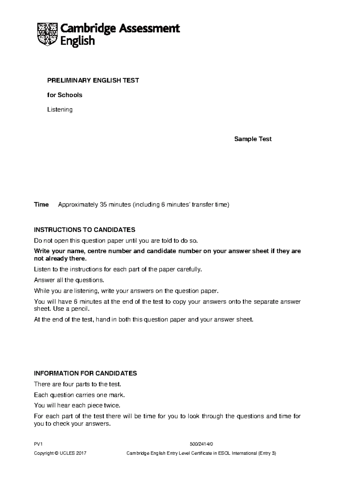 B1 Preliminary Schools 2020 sample tests Listening - script - Rubric ...