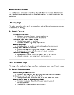 Quick Notes on the Audit Process - Planning Phase Understand the client ...