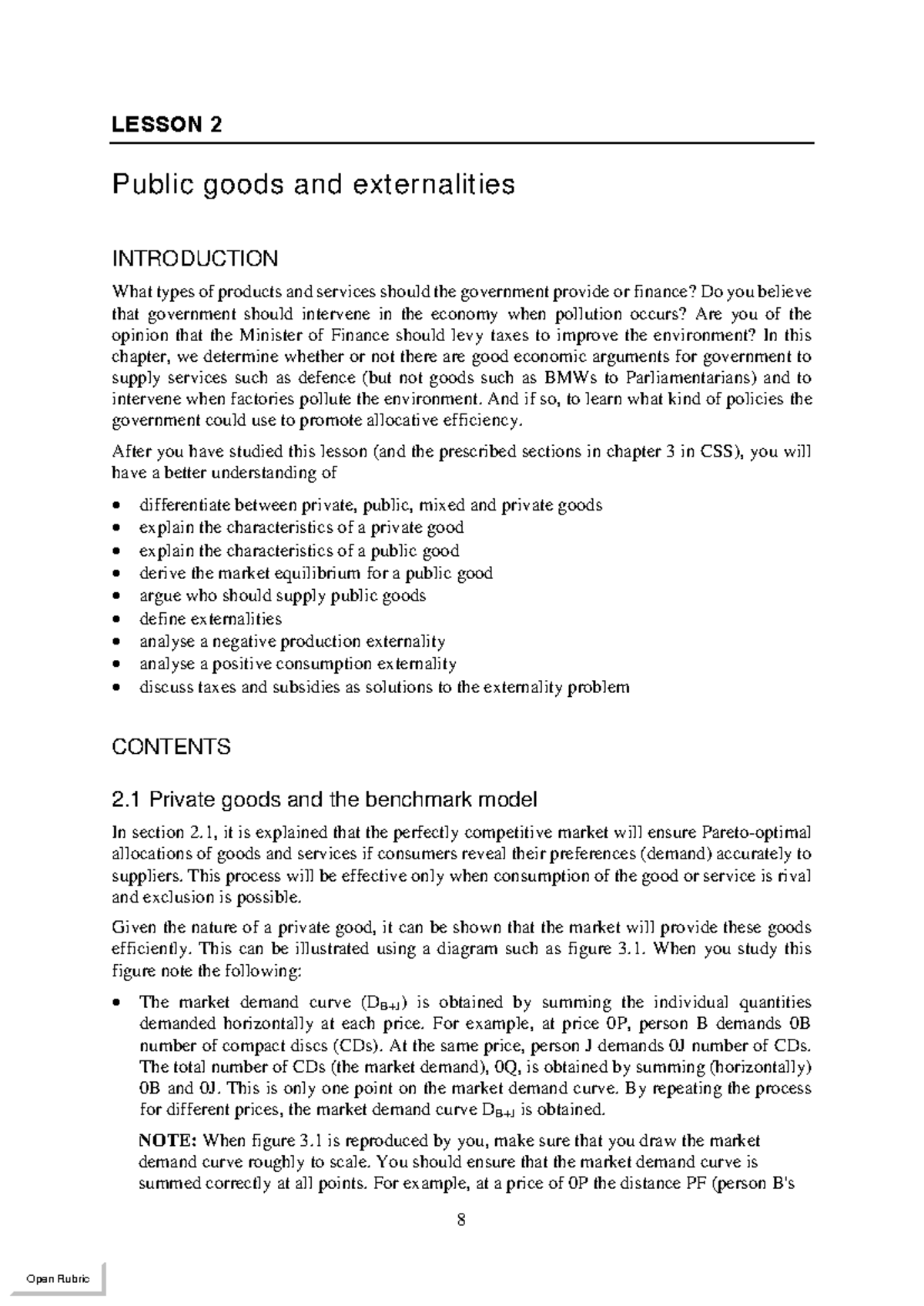 Lesson 2: Public Goods, Externalities, and Government Intervention ...