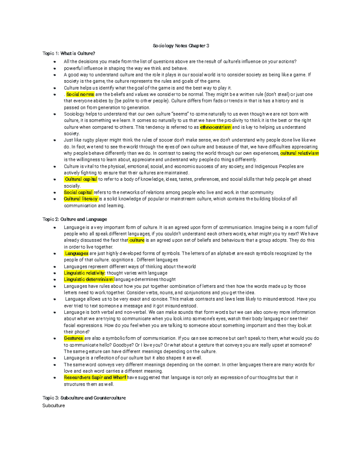 Sociology Notes CH3: Understanding Culture and Its Influences - Studocu