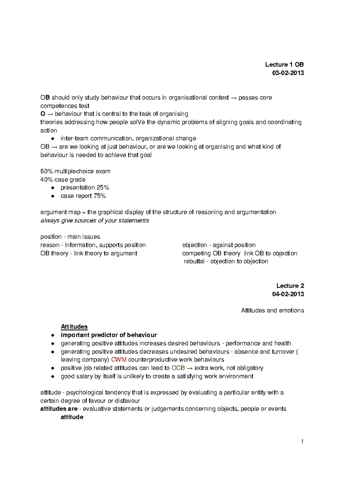 OB 101: Lecture Notes on Organizational Behavior (Lectures 1-13 ...