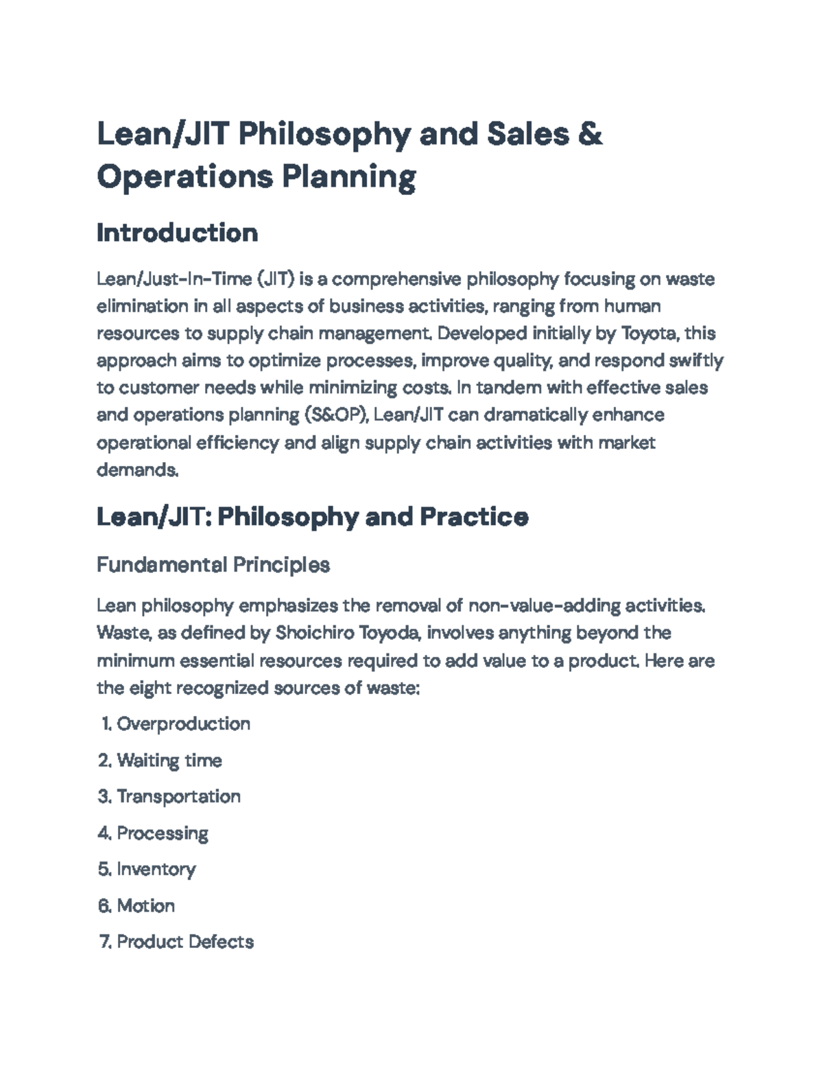 Lean/JIT Philosophy and S&OP: Strategies for Operational Efficiency ...