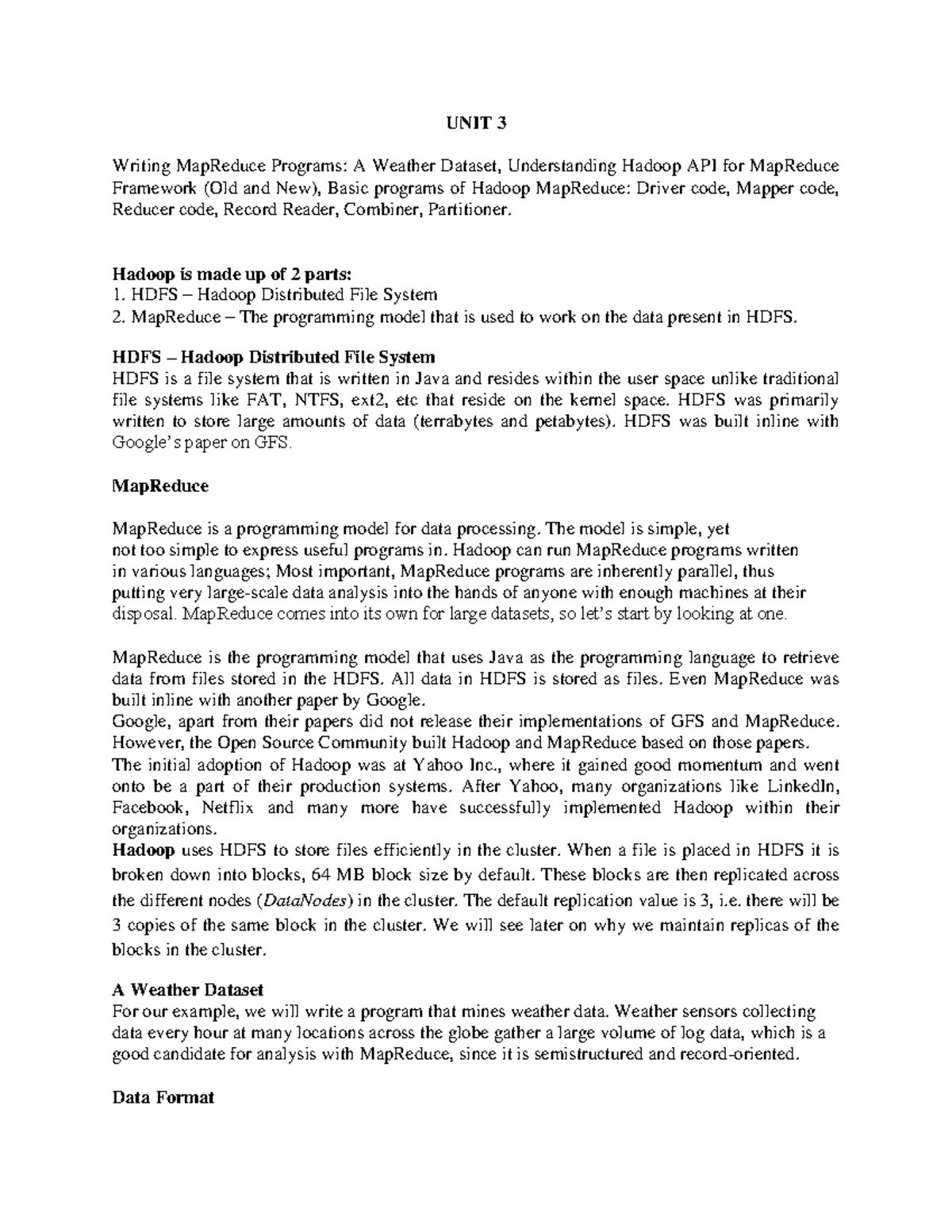6446741-UNIT 3 - Understanding Hadoop MapReduce API and Programs - Studocu