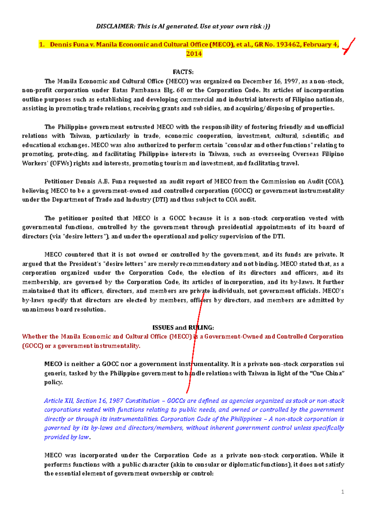 Corpo Cases Review: Key Legal Principles and Rulings (Sept 12) - Studocu