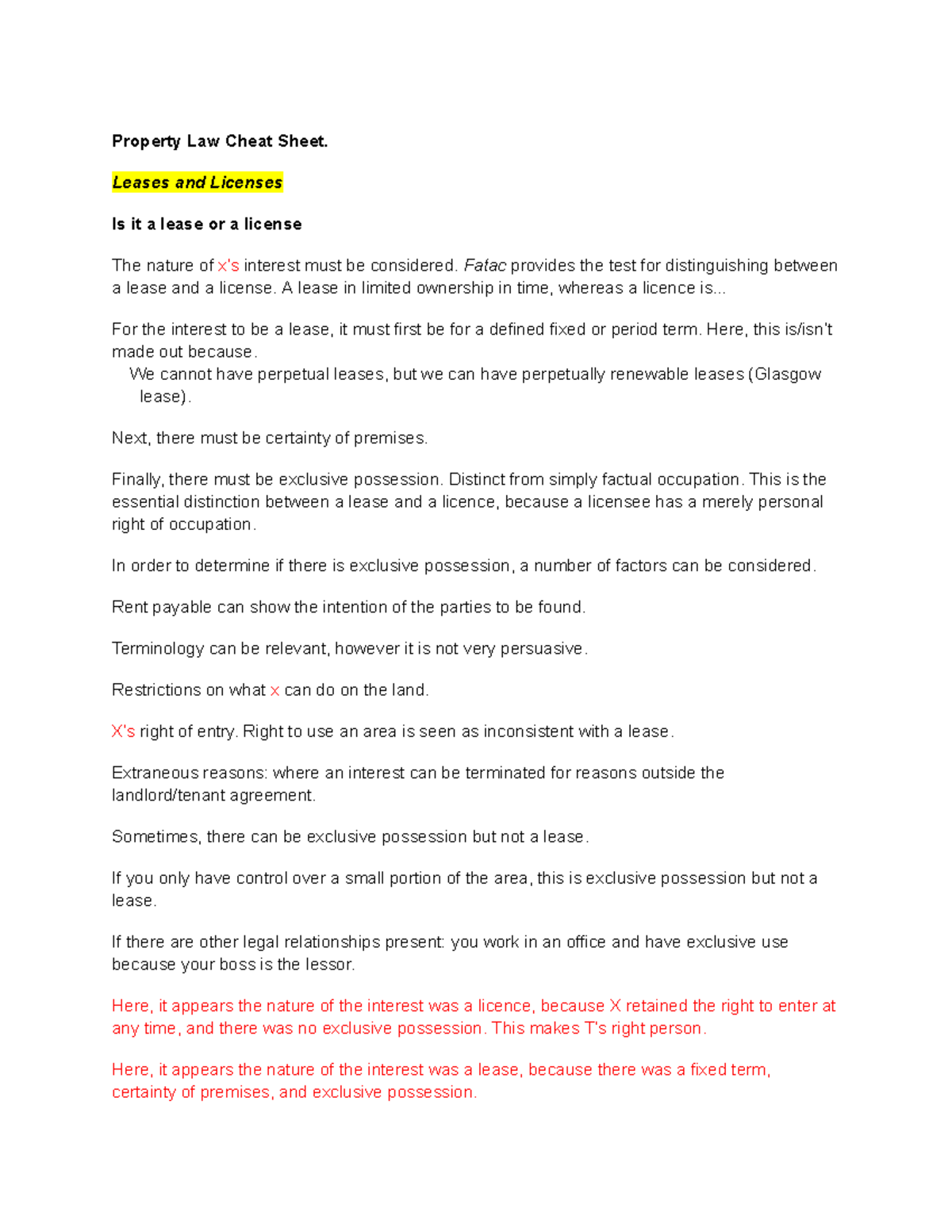 Property Law (PL 101): Distinguishing between Leases and Licenses - Studocu